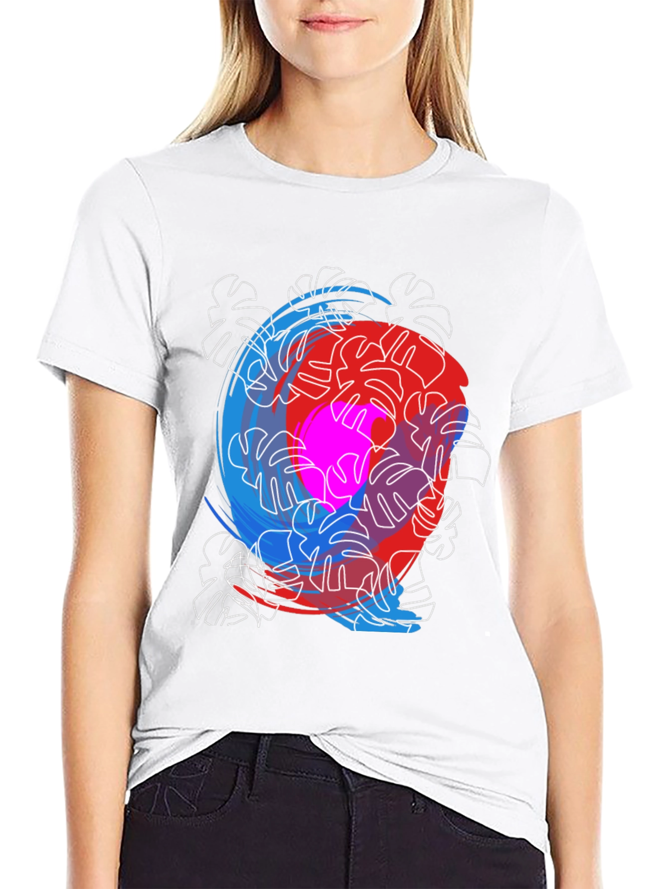 Abstract Monstera Leaf Print Tee