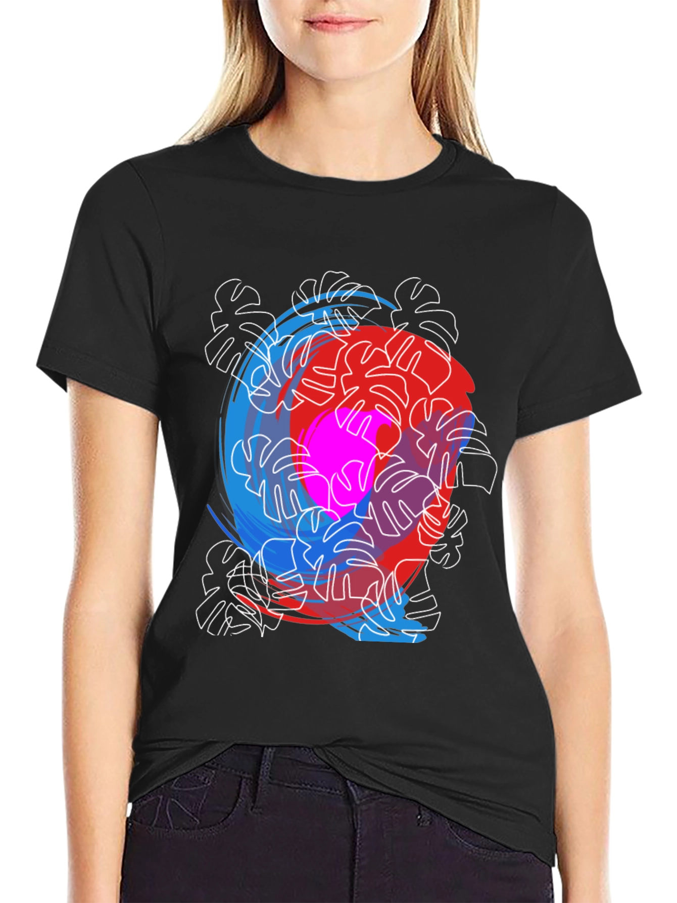 Abstract Monstera Leaf Print Tee