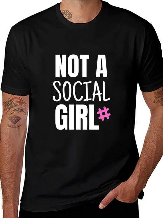 Not A Social Girl Graphic Tee - Black Cotton Casual T-Shirt