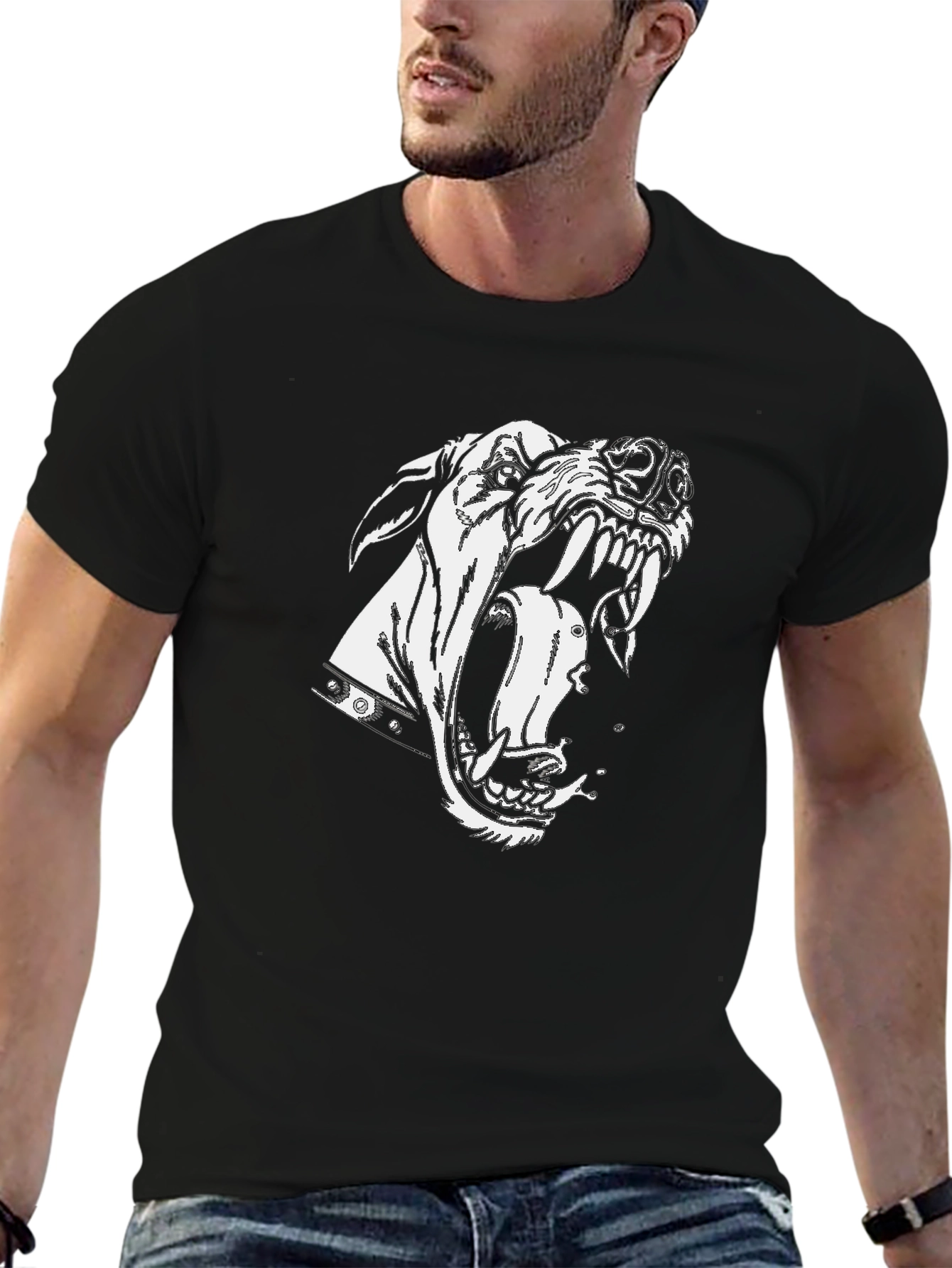 Aggressive Dog Graphic Black T-Shirt