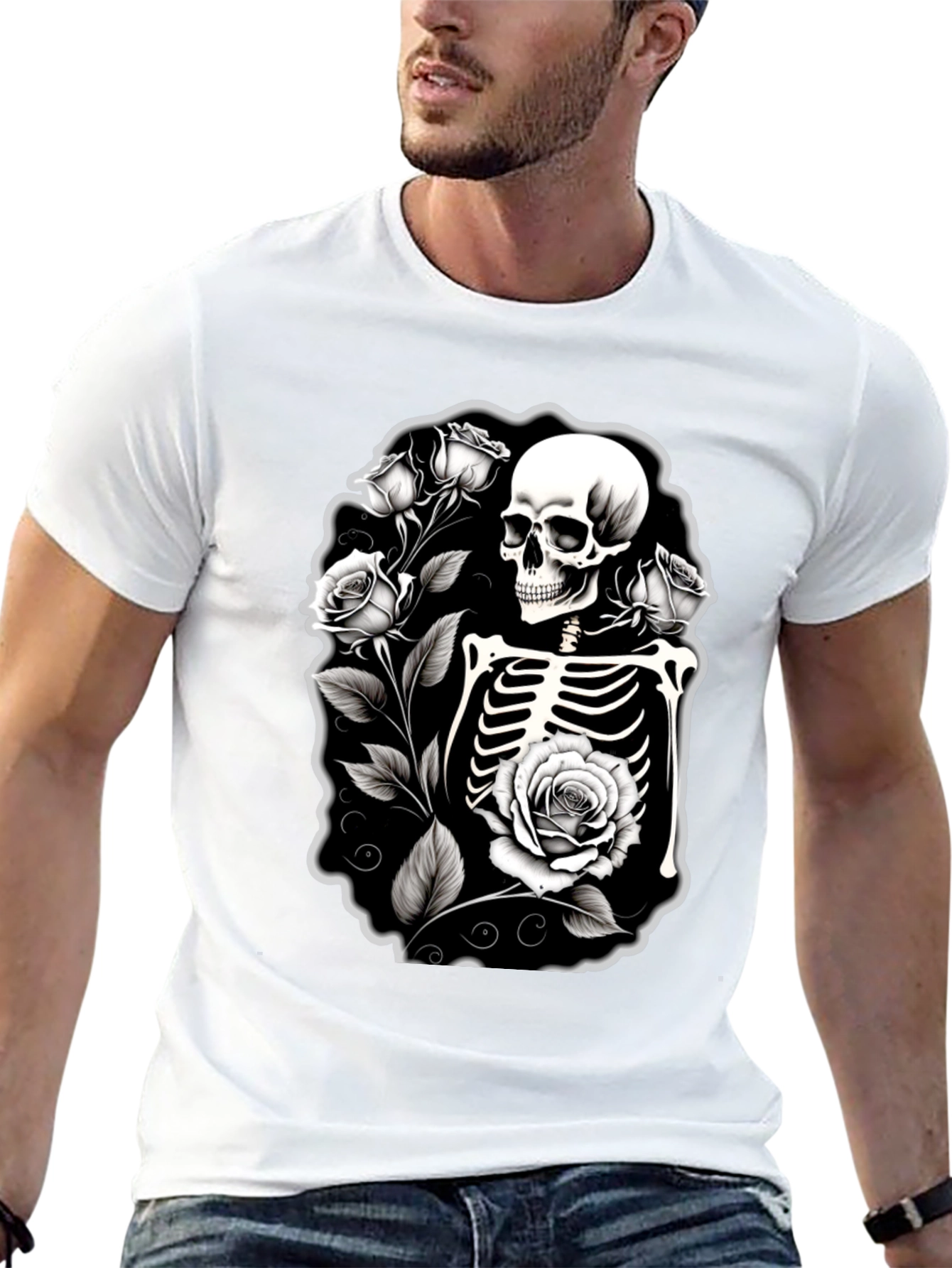 Skeleton & Roses Black Graphic Tee