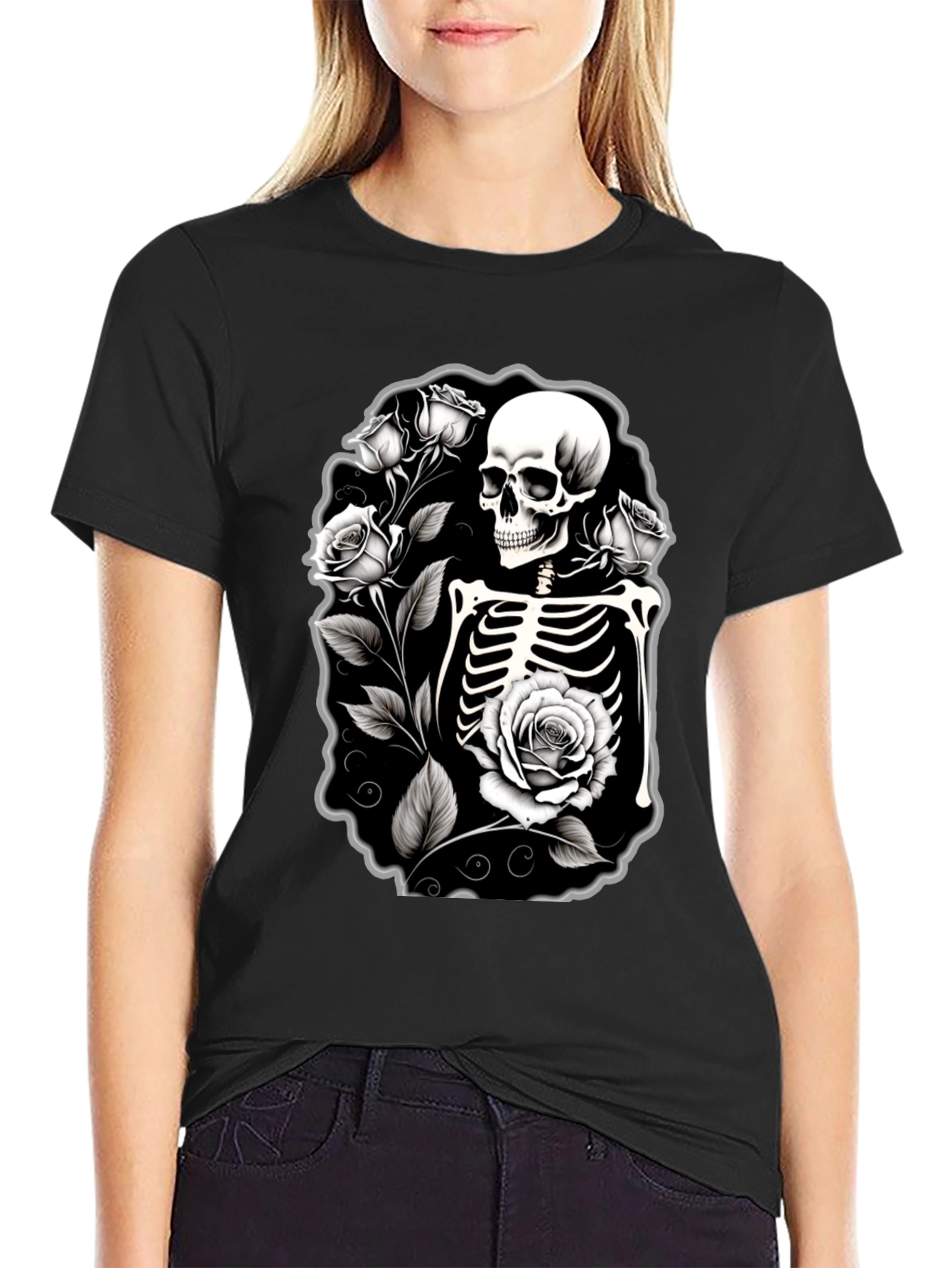 Skeleton & Roses Black Graphic Tee