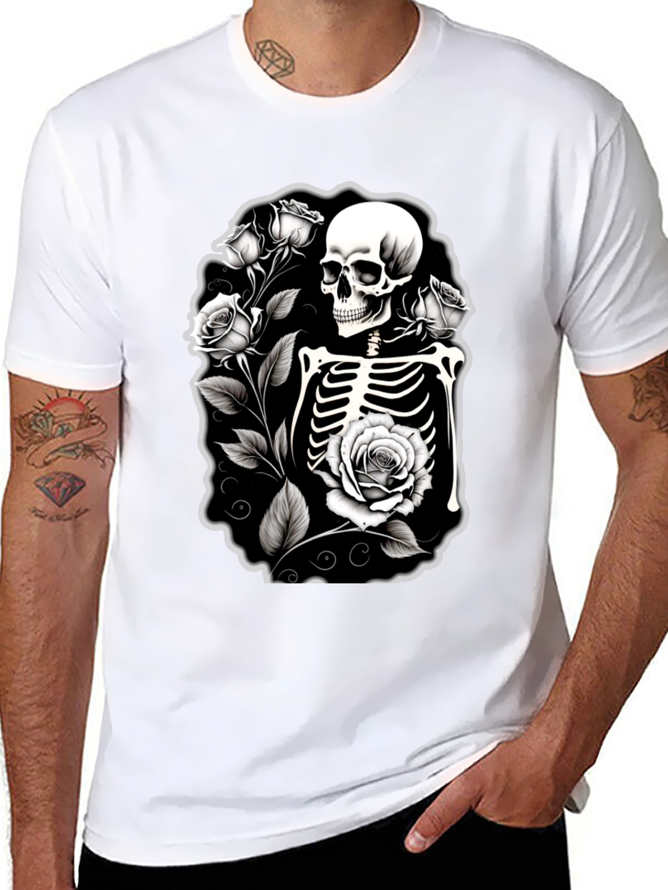 Skeleton & Roses Black Graphic Tee