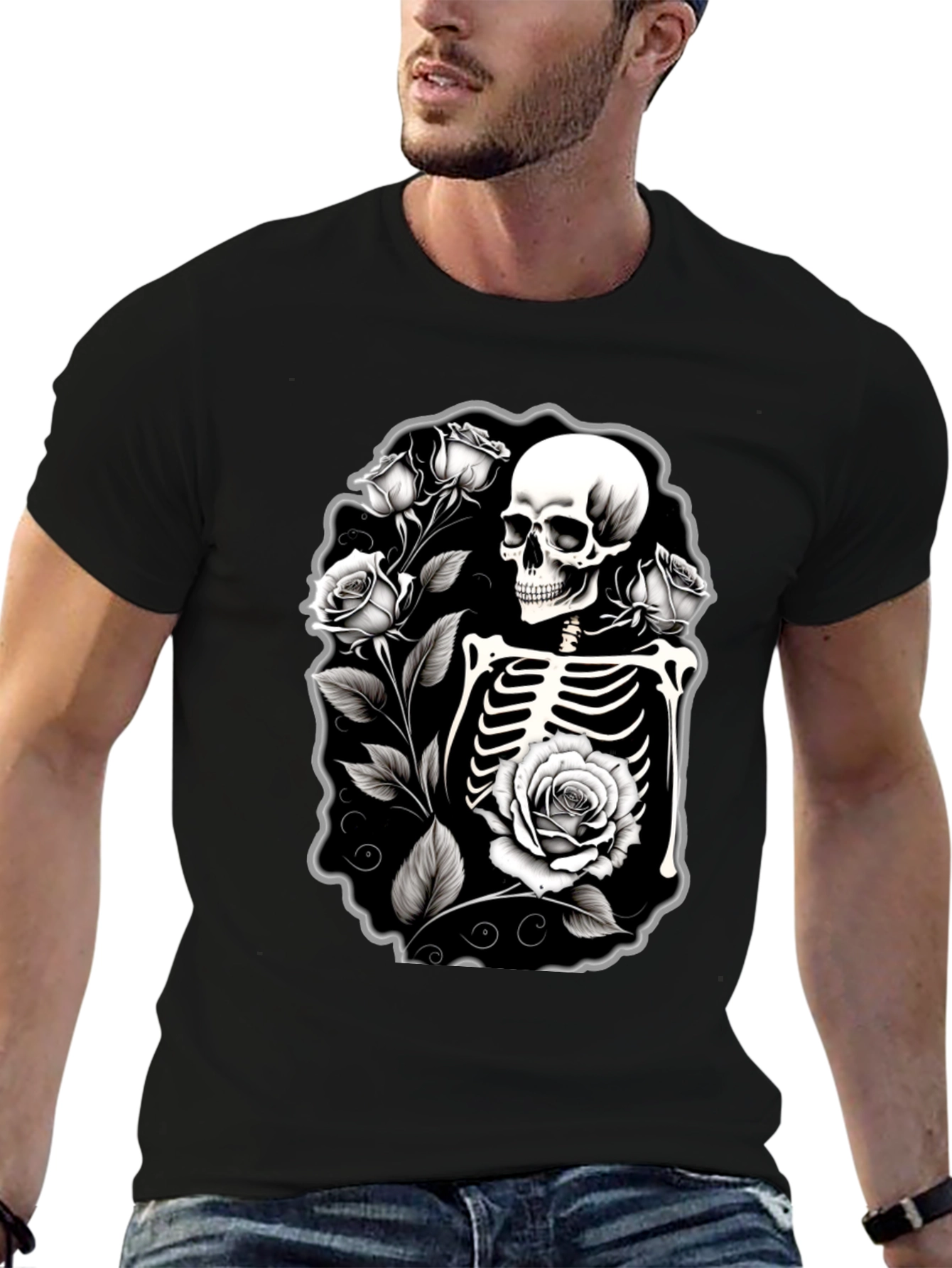 Skeleton & Roses Black Graphic Tee