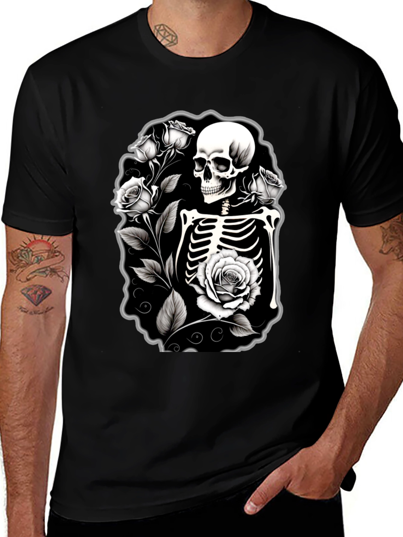 Skeleton & Roses Black Graphic Tee