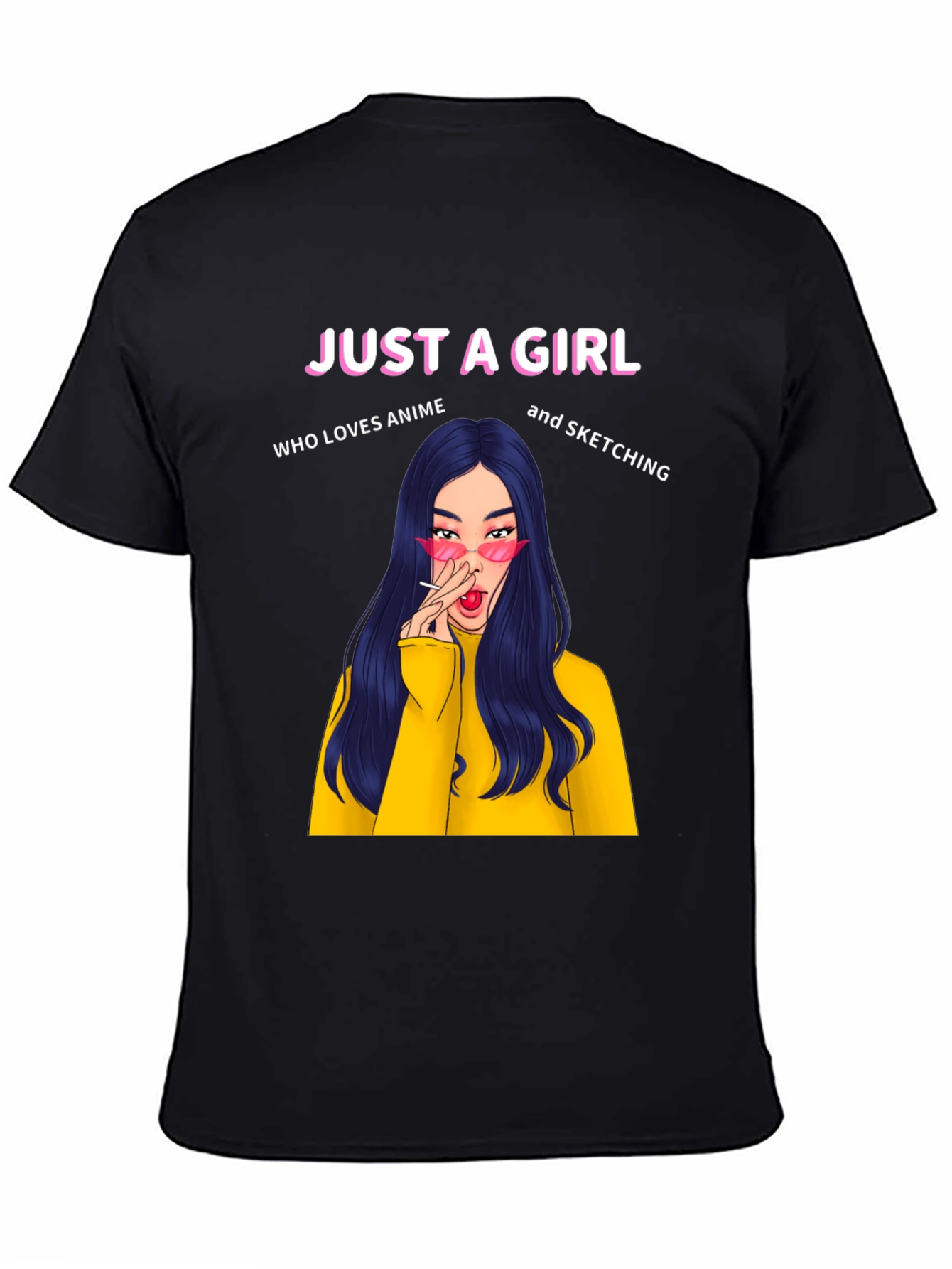 Just A Girl Anime Sketching Black T-Shirt