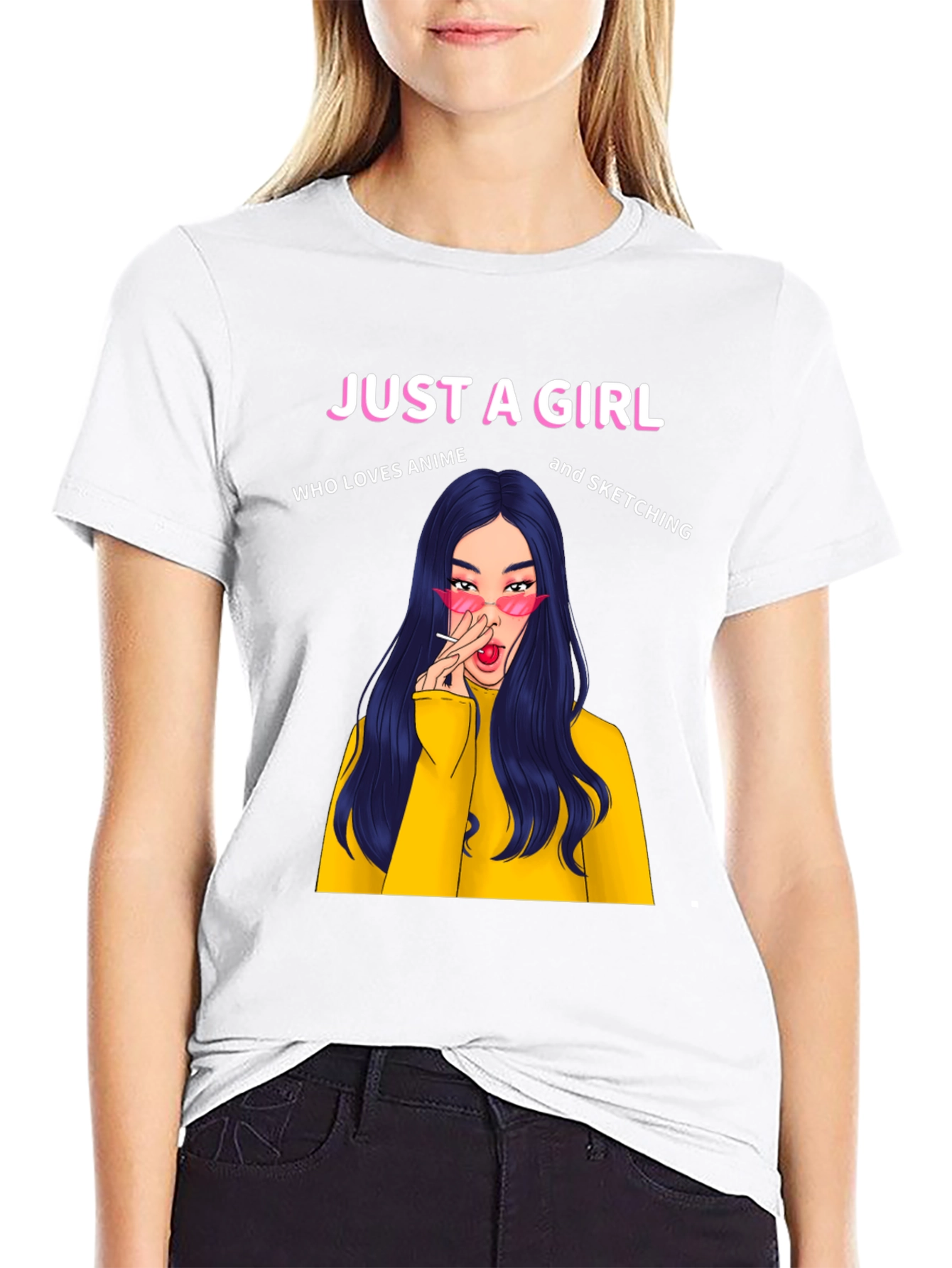 Just A Girl Anime Sketching Black T-Shirt