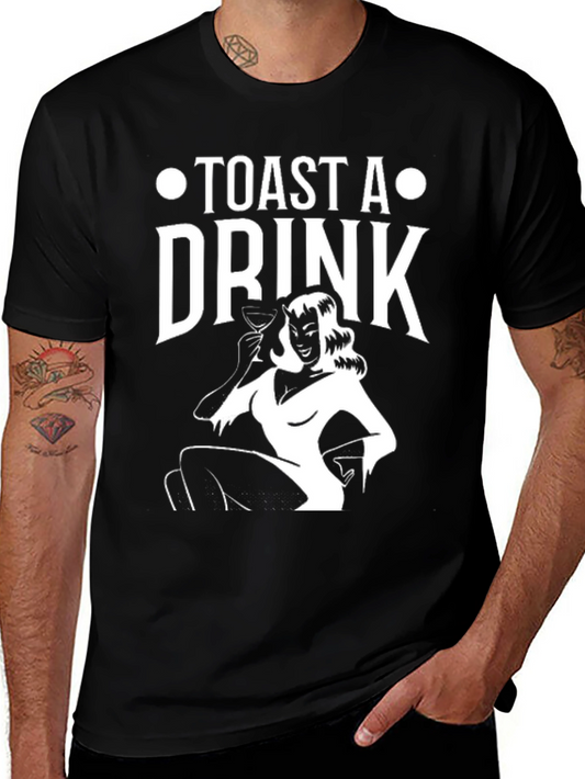 Toast A Drink Graphic Print Black T-Shirt