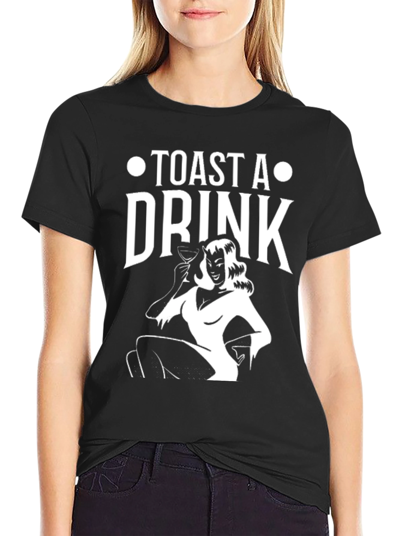 Toast A Drink Graphic Print Black T-Shirt