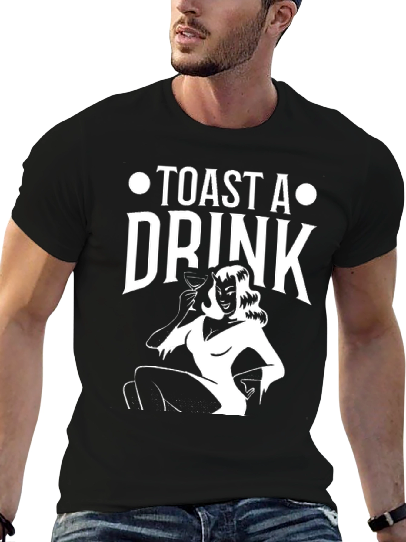 Toast A Drink Graphic Print Black T-Shirt