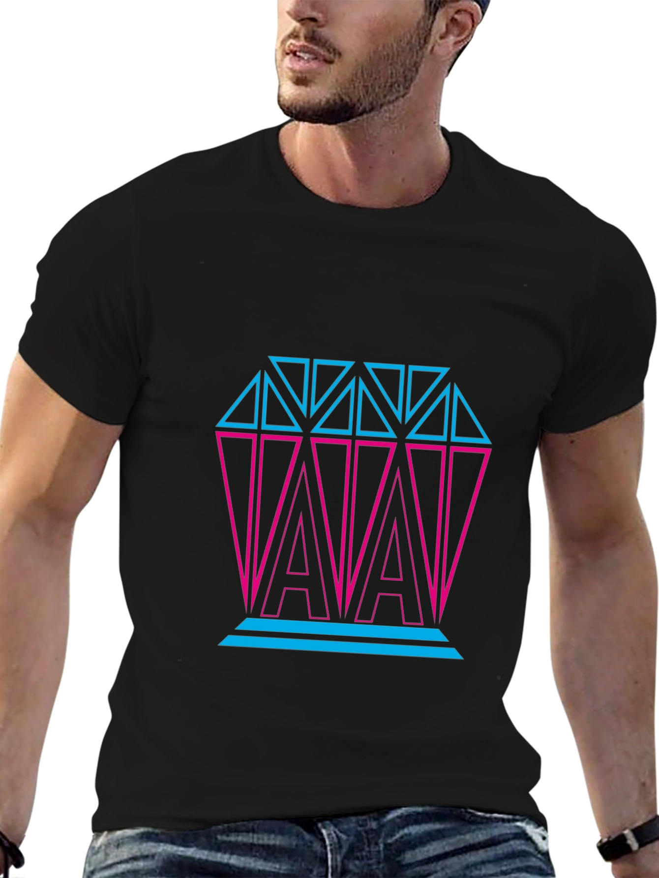 Neon Diamond Graphic Print Black T-Shirt