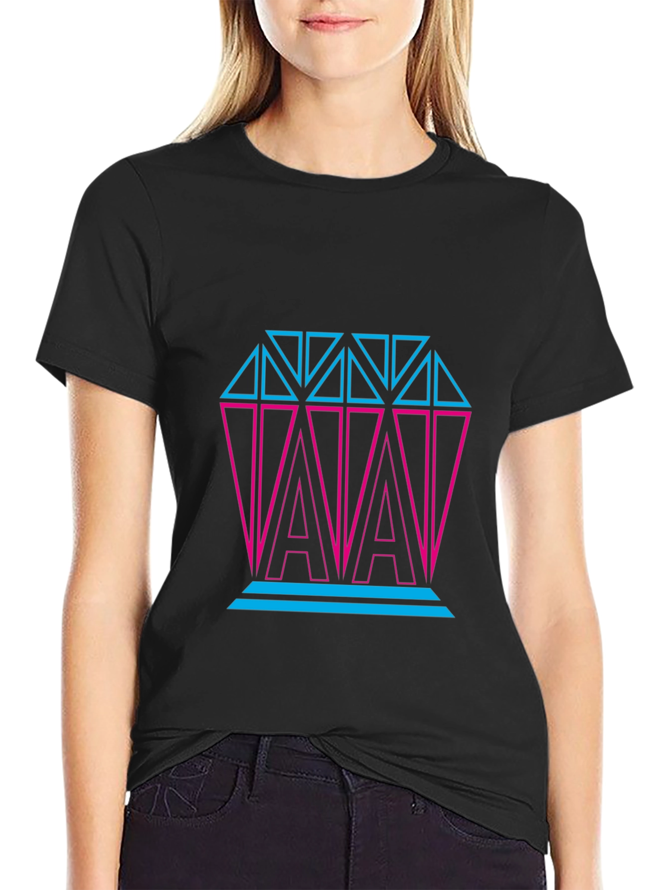 Neon Diamond Graphic Print Black T-Shirt