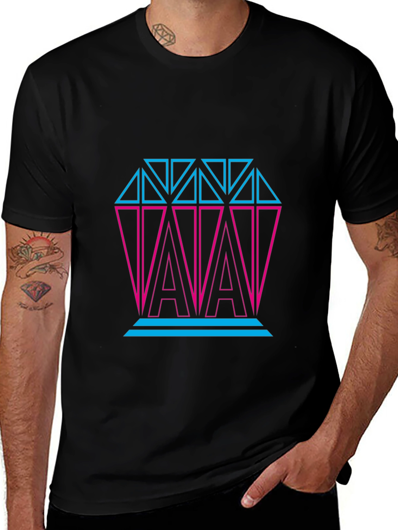 Neon Diamond Graphic Print Black T-Shirt