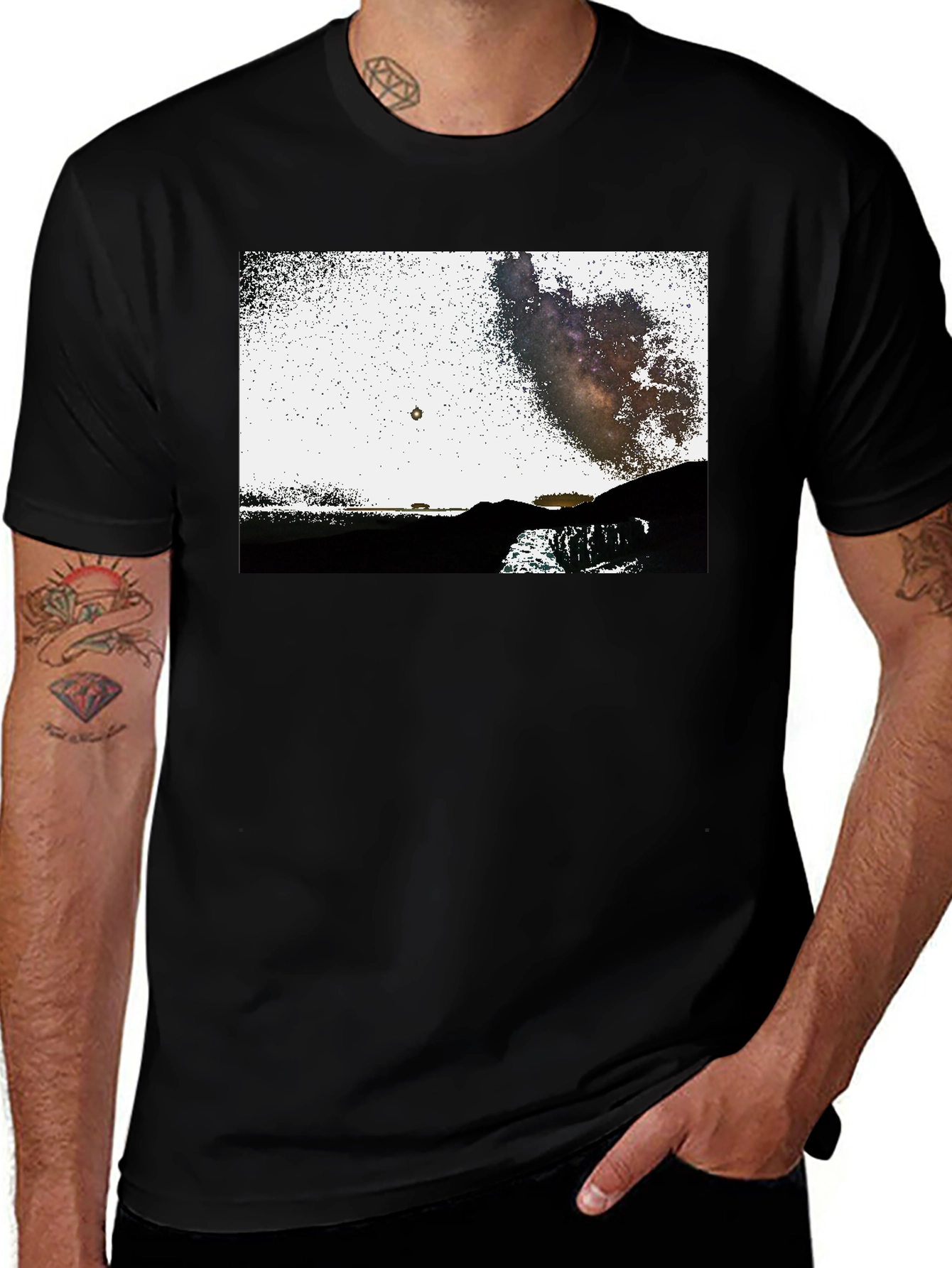 Black Graphic Tee - Night Sky Scene