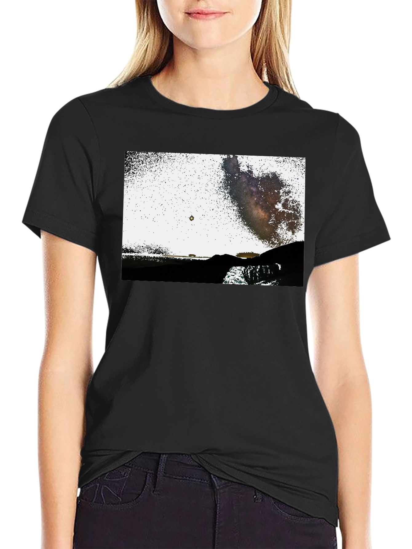 Black Graphic Tee - Night Sky Scene