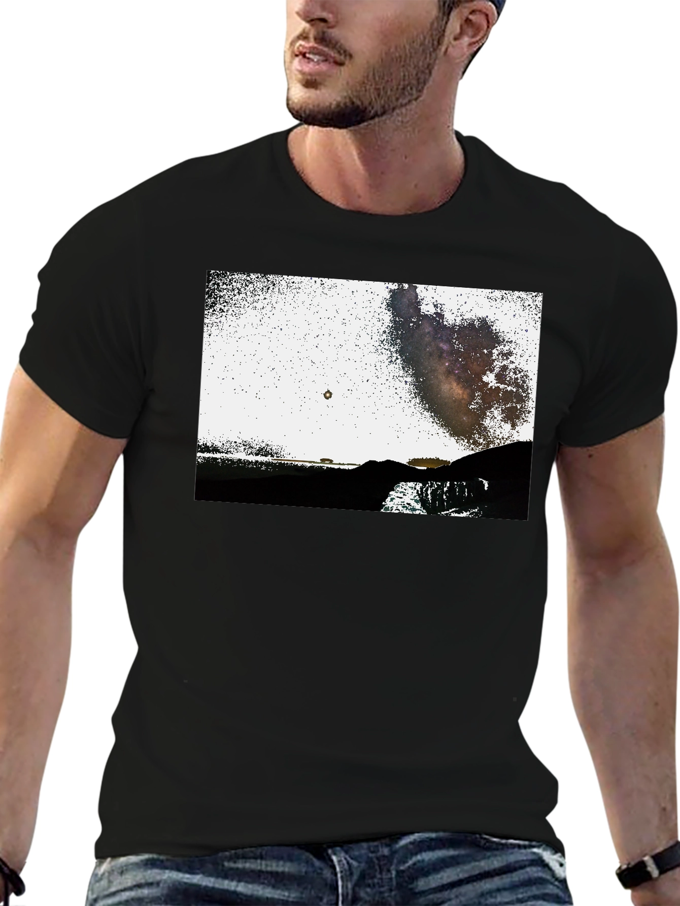 Black Graphic Tee - Night Sky Scene