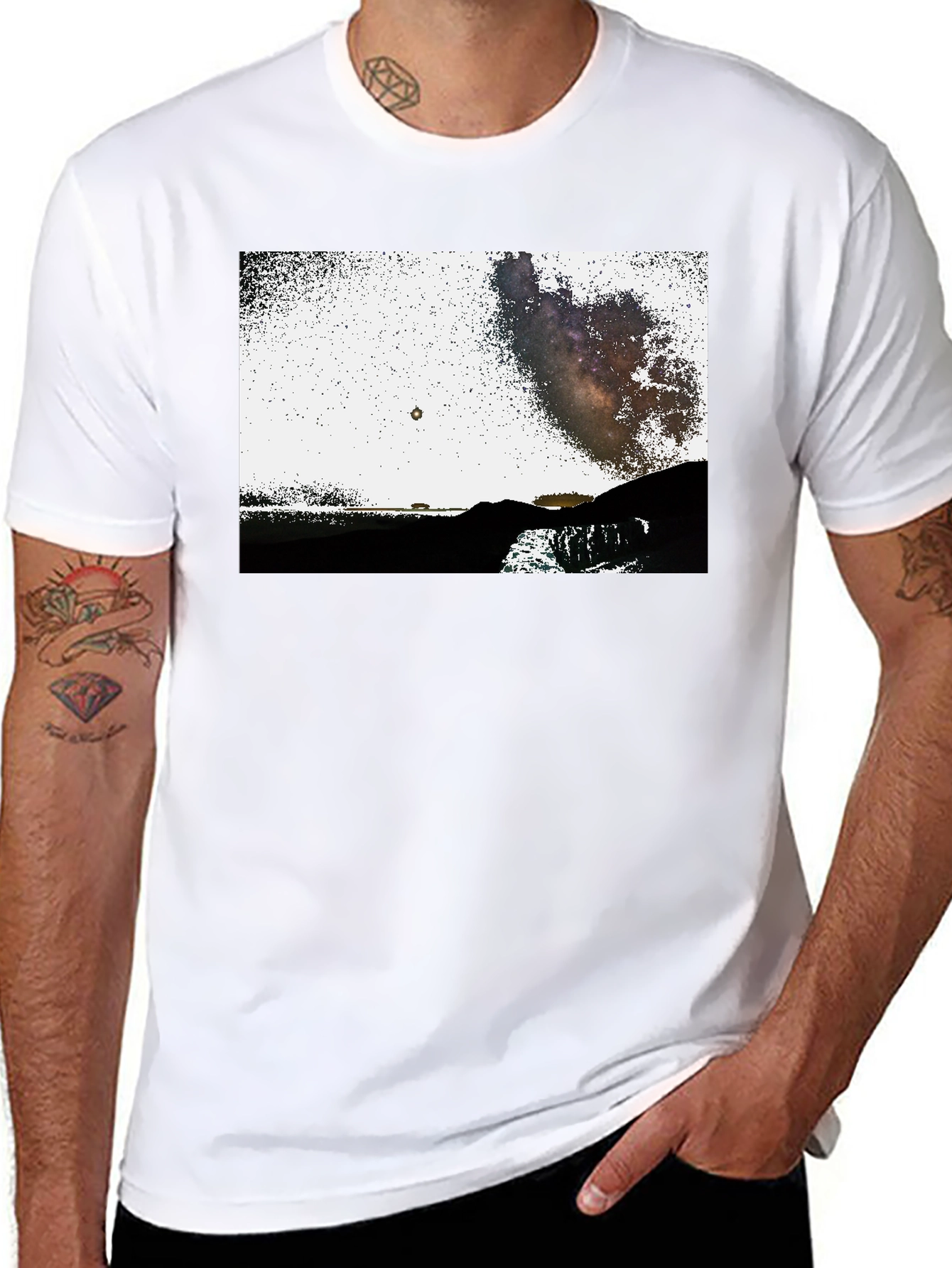 Black Graphic Tee - Night Sky Scene
