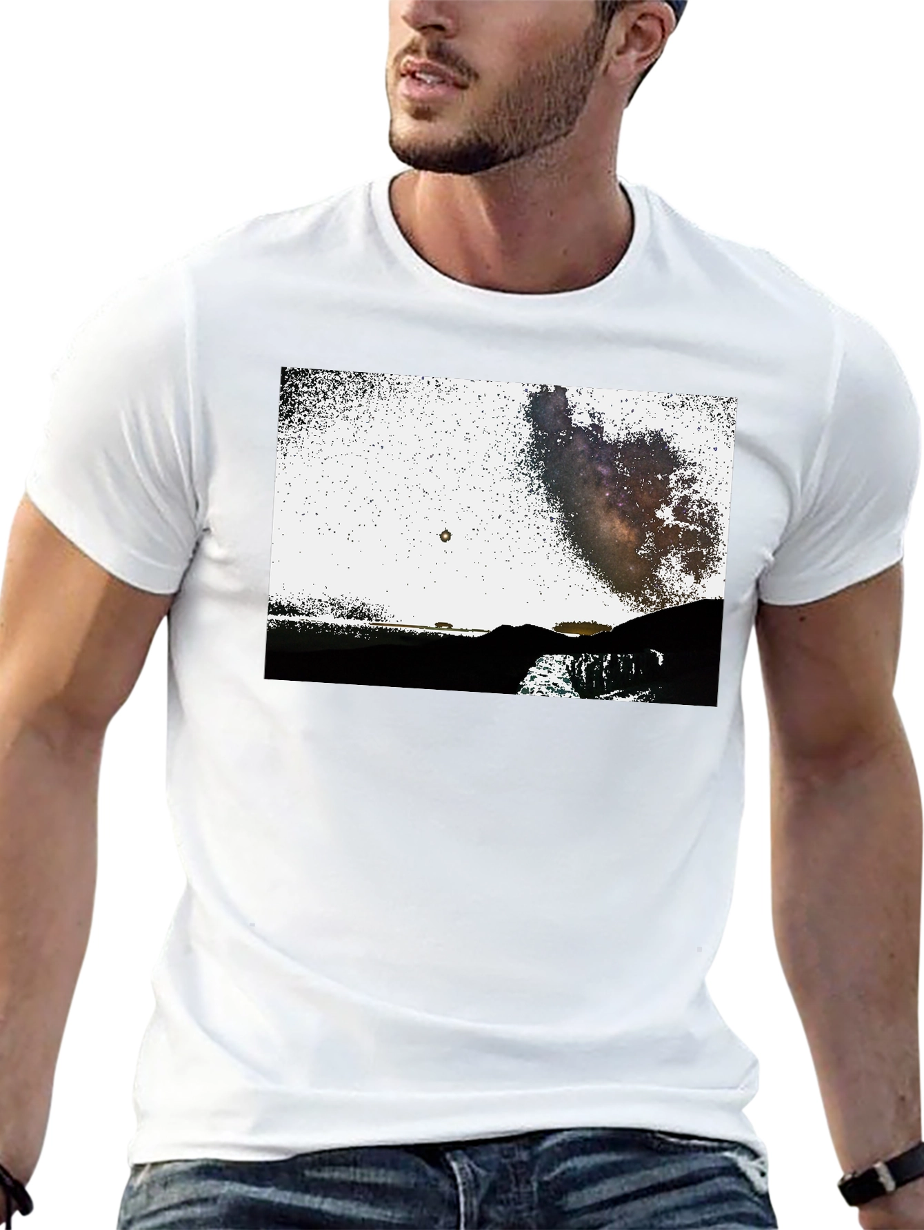 Black Graphic Tee - Night Sky Scene