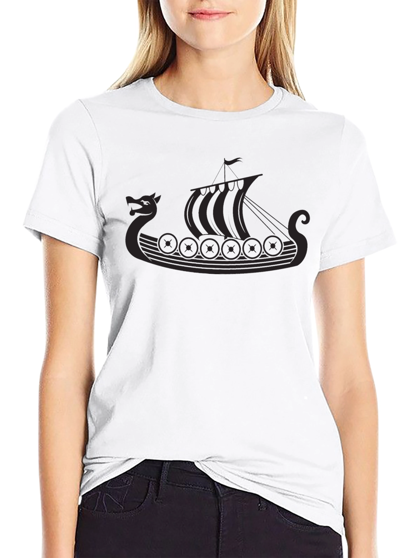 Viking Ship Graphic Tee - Black