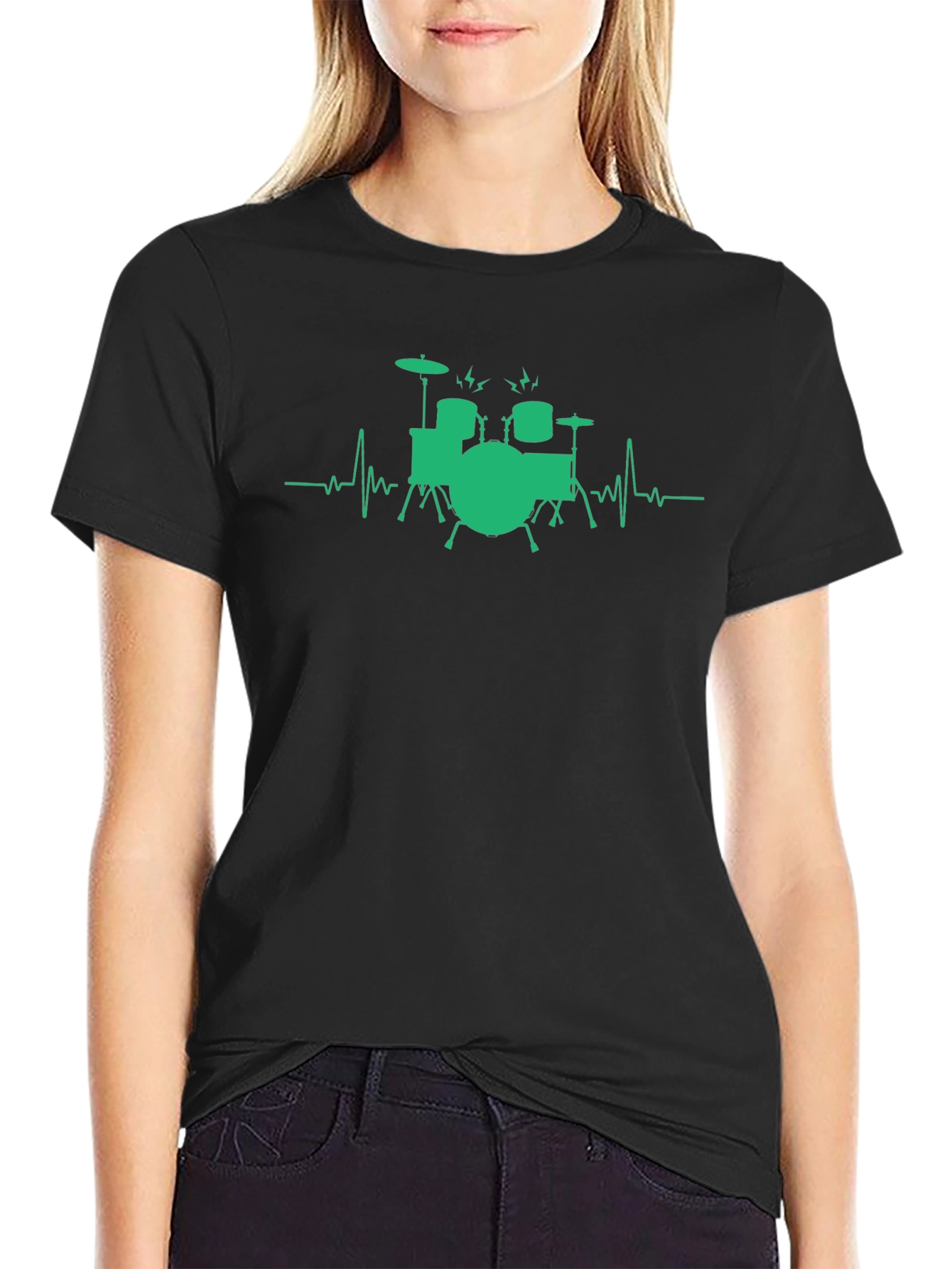 Drumbeat Tee: Musician Heartbeat Drum Set T-Shirt