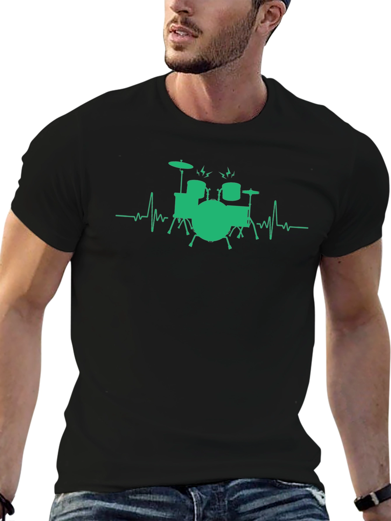 Drumbeat Tee: Musician Heartbeat Drum Set T-Shirt