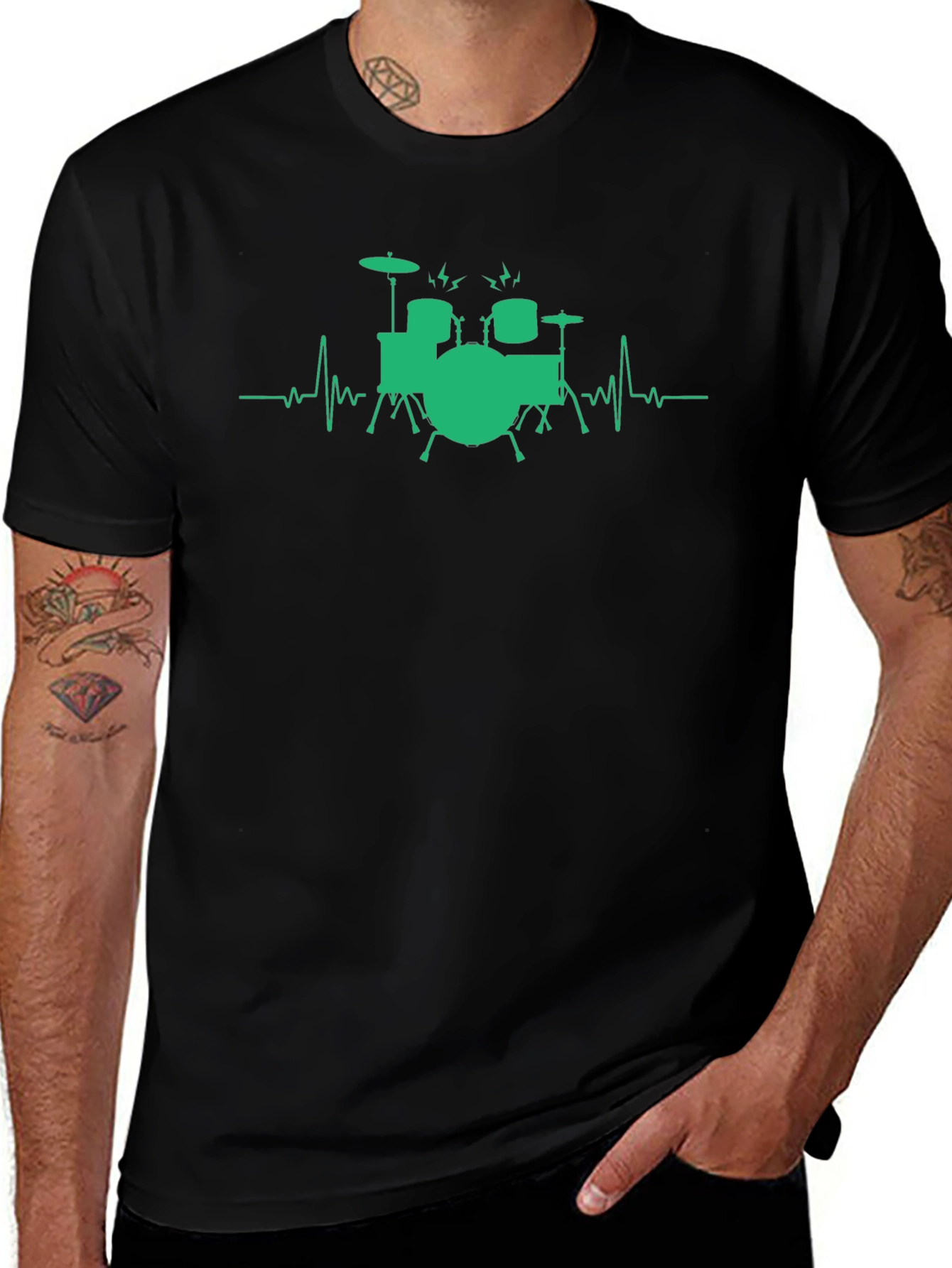 Drumbeat Tee: Musician Heartbeat Drum Set T-Shirt