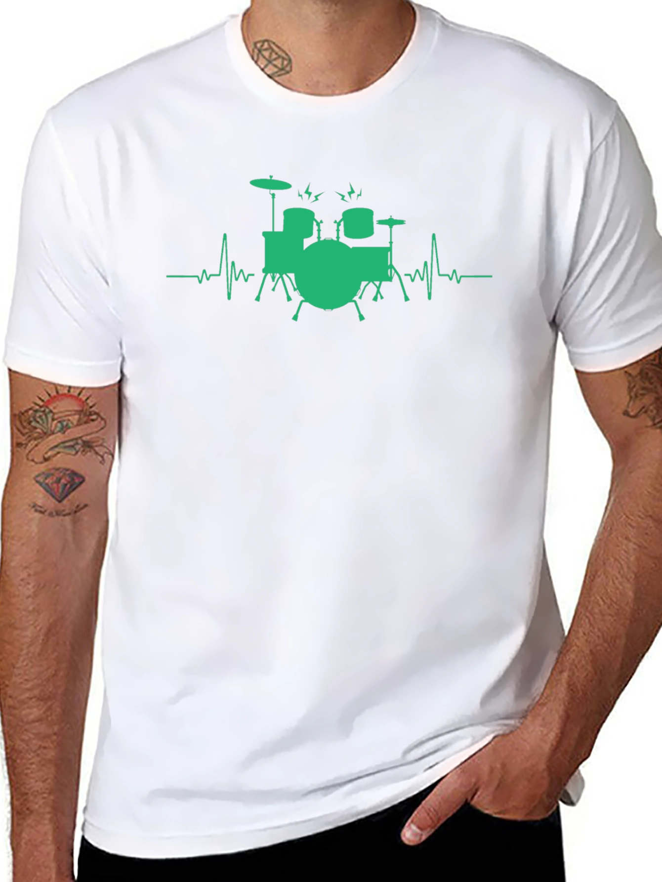 Drumbeat Tee: Musician Heartbeat Drum Set T-Shirt