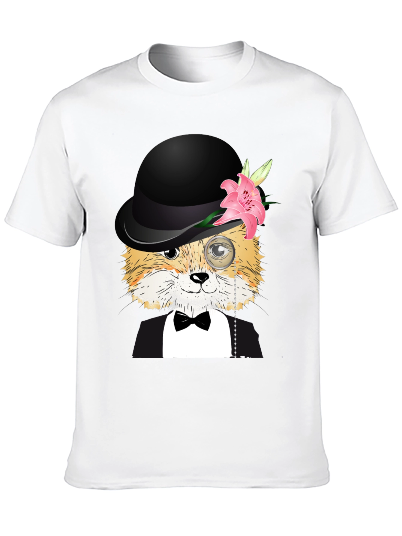 Dapper Fox T-Shirt: Bowler Hat Monocle & Bowtie!