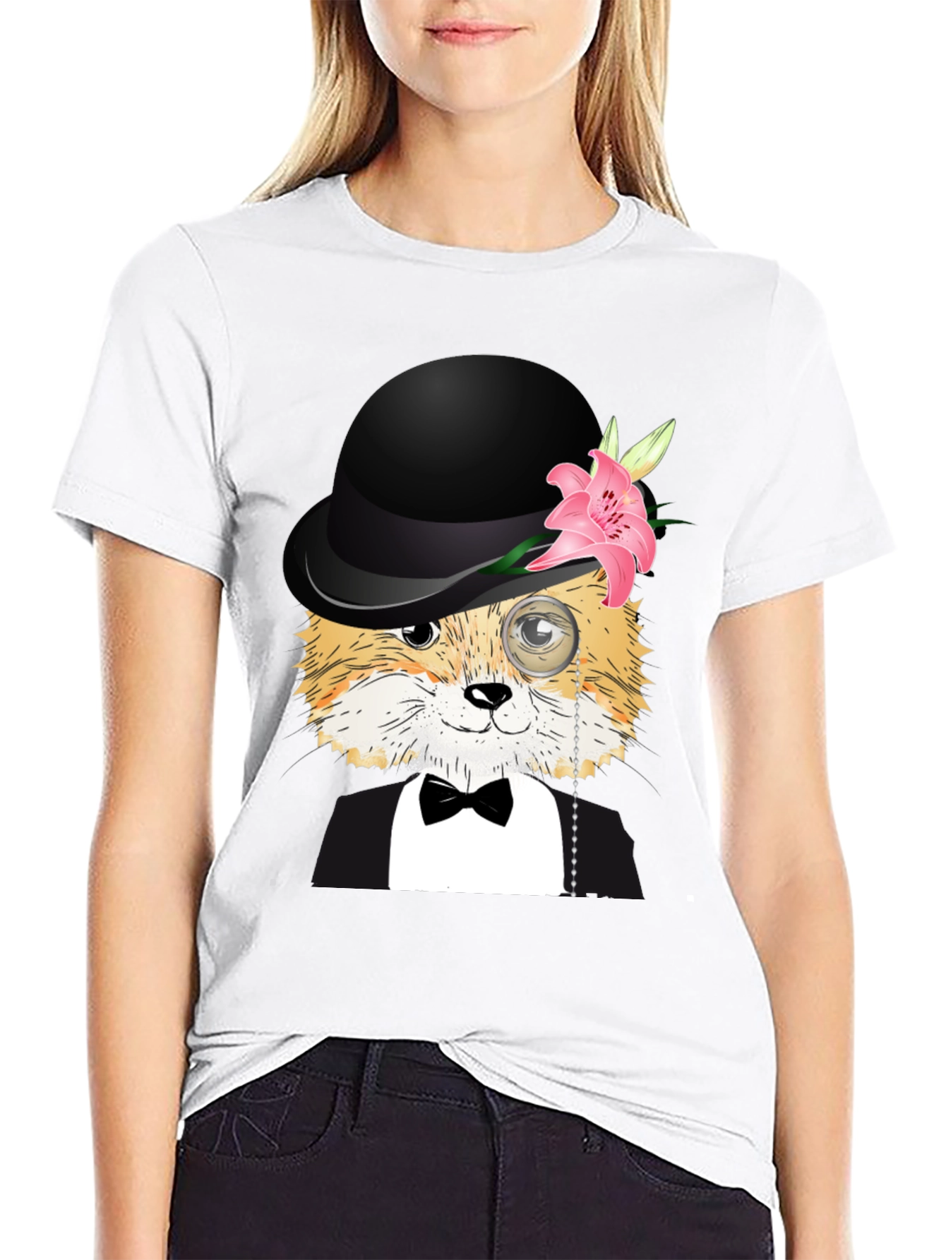 Dapper Fox T-Shirt: Bowler Hat Monocle & Bowtie!