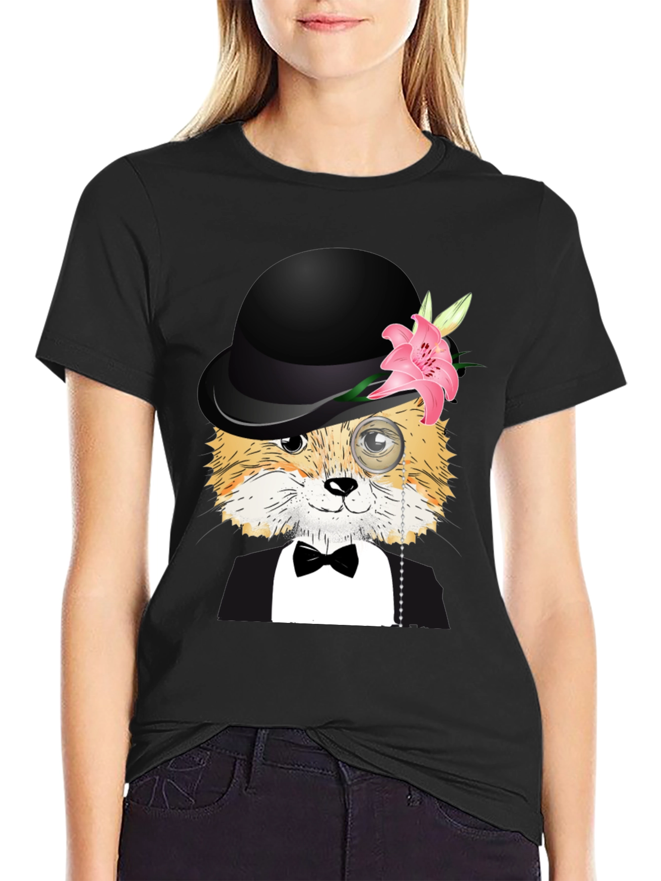 Dapper Fox T-Shirt: Bowler Hat Monocle & Bowtie!