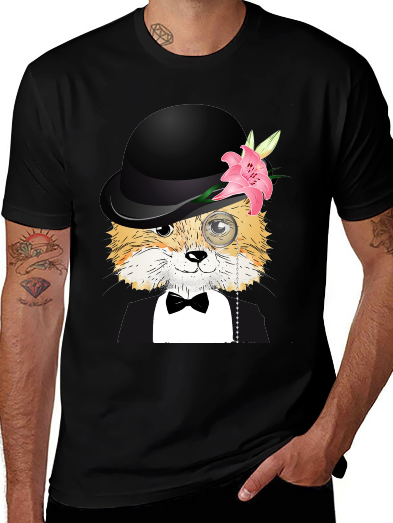 Dapper Fox T-Shirt: Bowler Hat Monocle & Bowtie!