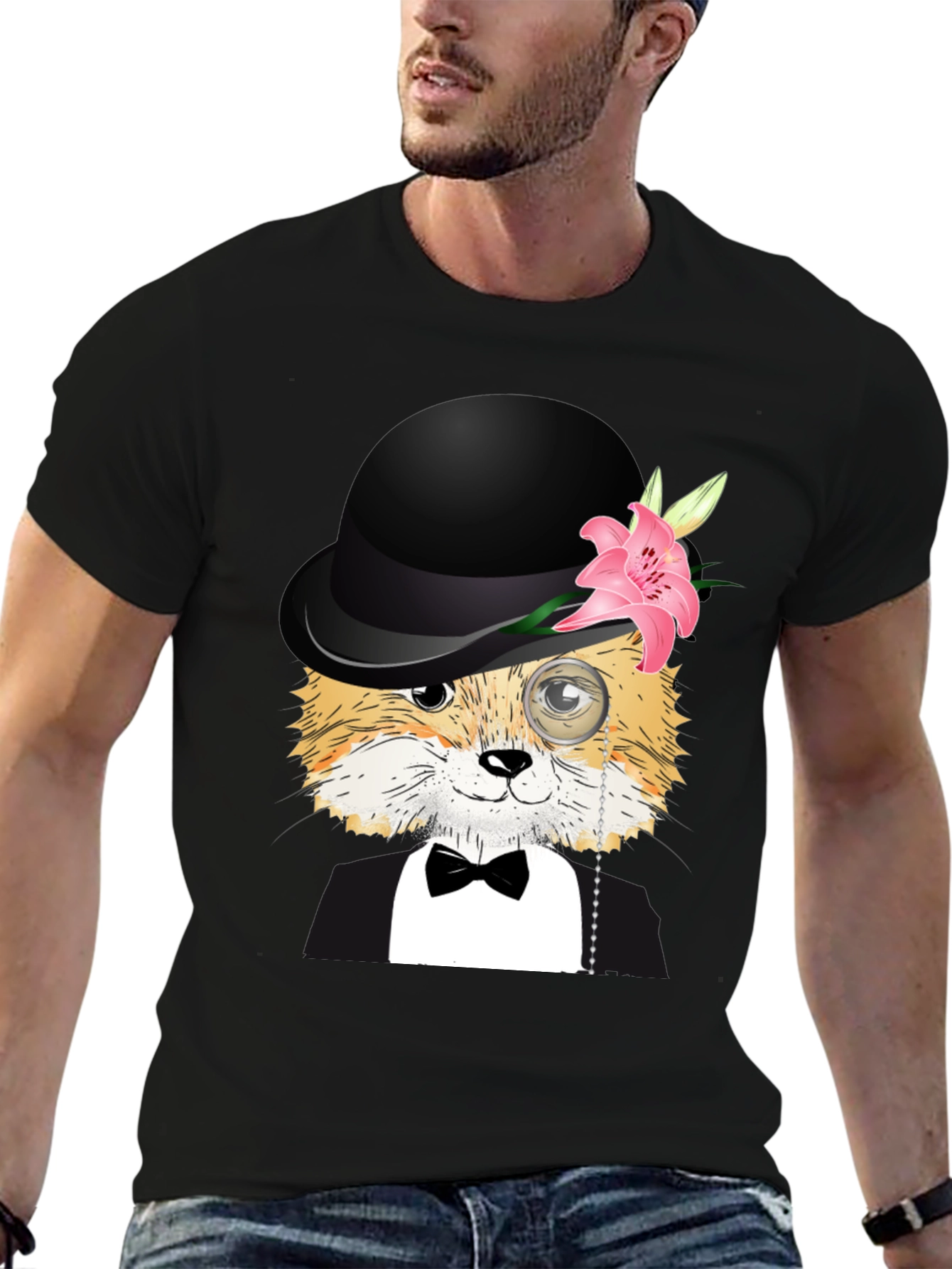Dapper Fox T-Shirt: Bowler Hat Monocle & Bowtie!