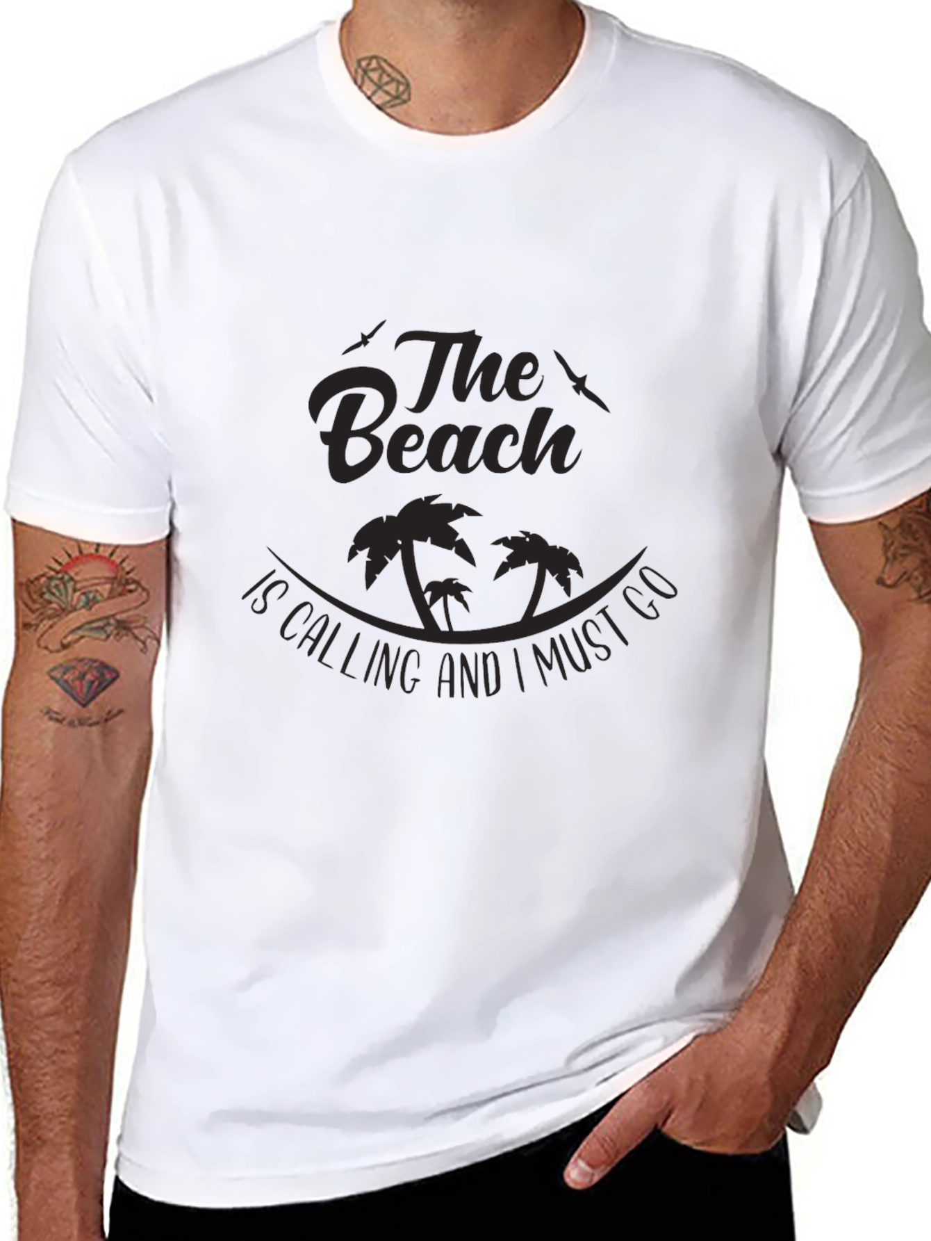 The Beach is Calling Mens Black T-Shirt