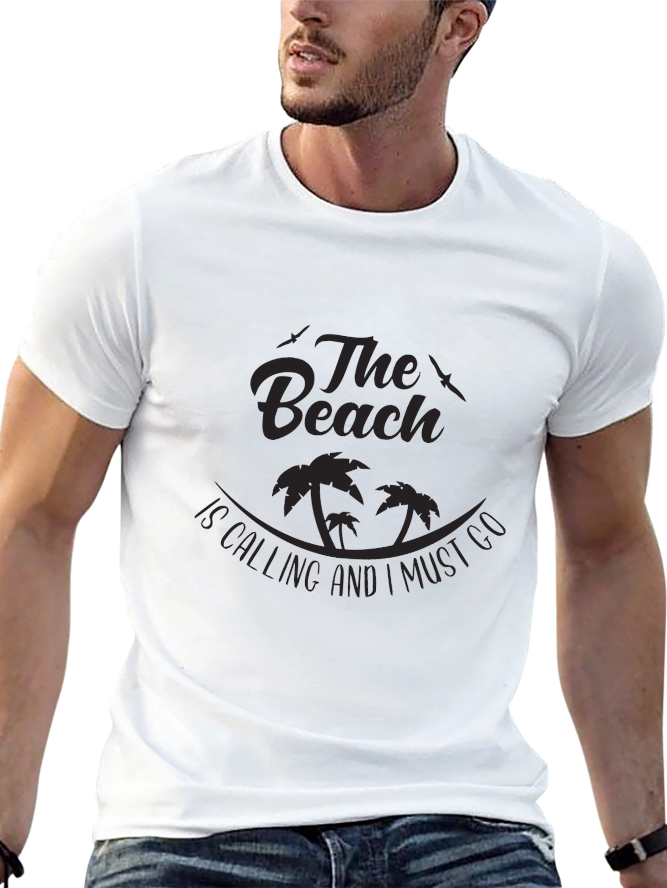 The Beach is Calling Mens Black T-Shirt