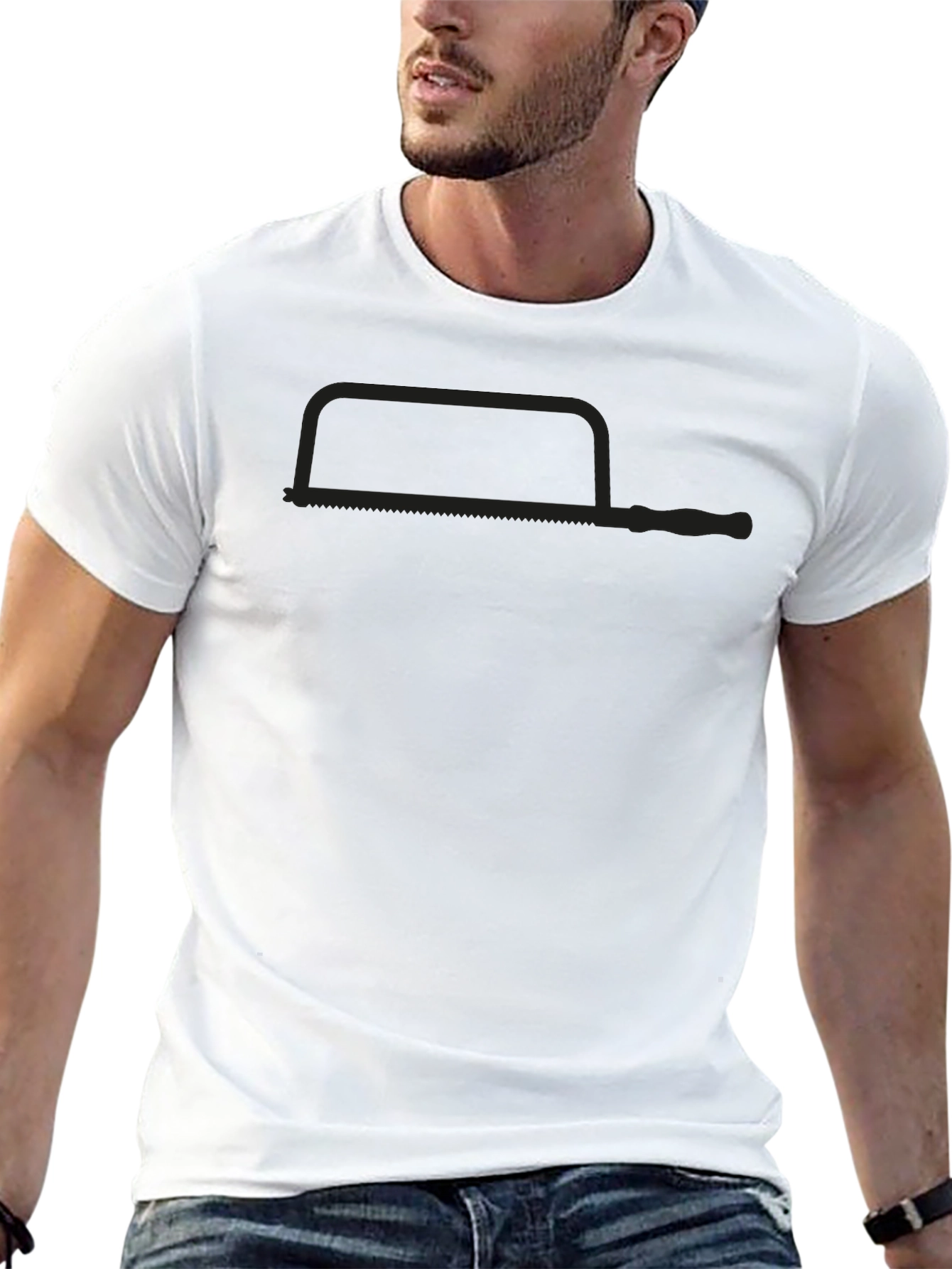 Mens Black T-Shirt with Handsaw Graphic