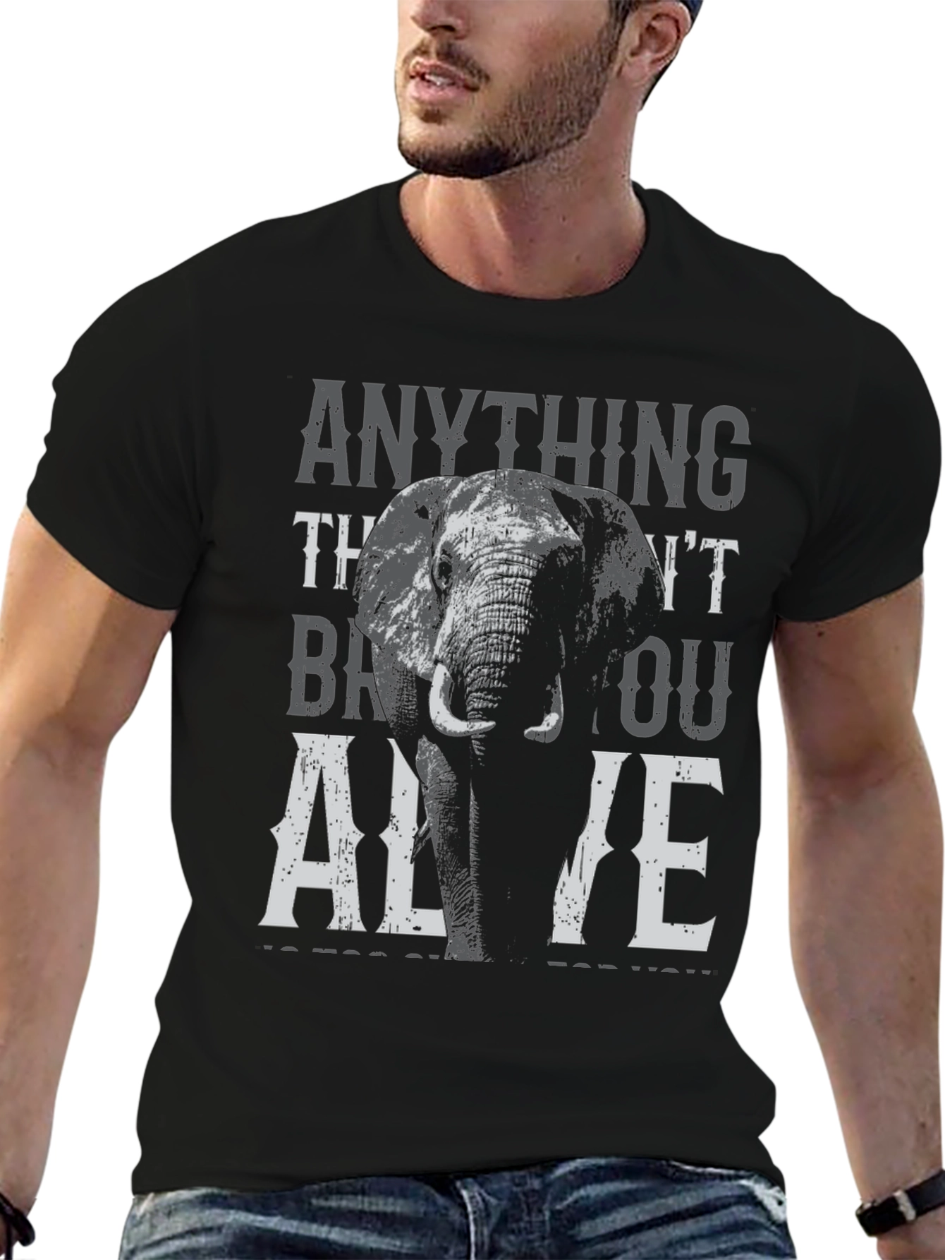 Elephant Graphic Print T-Shirt - Stay Alive