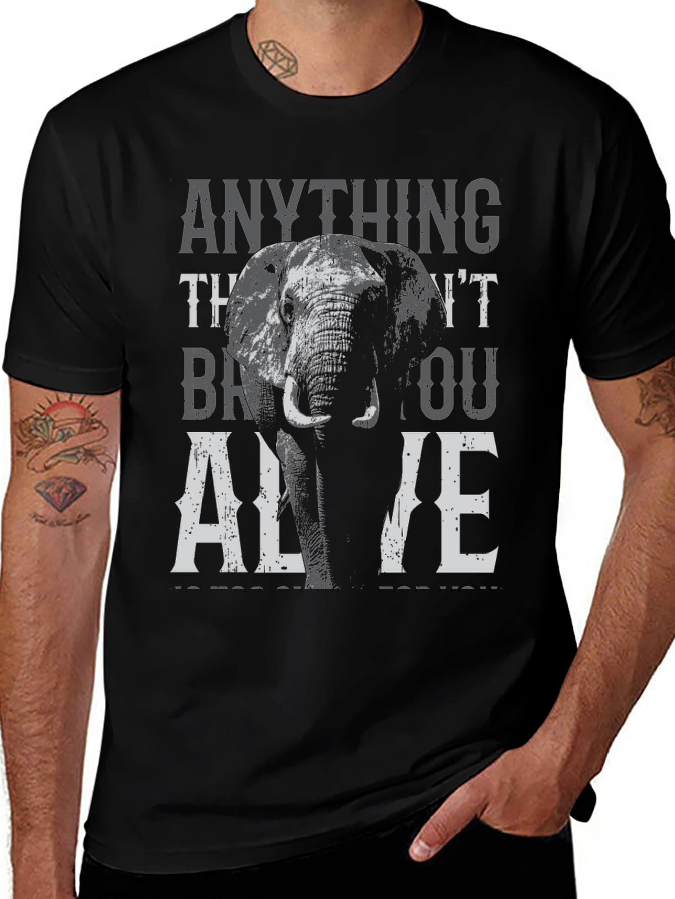 Elephant Graphic Print T-Shirt - Stay Alive
