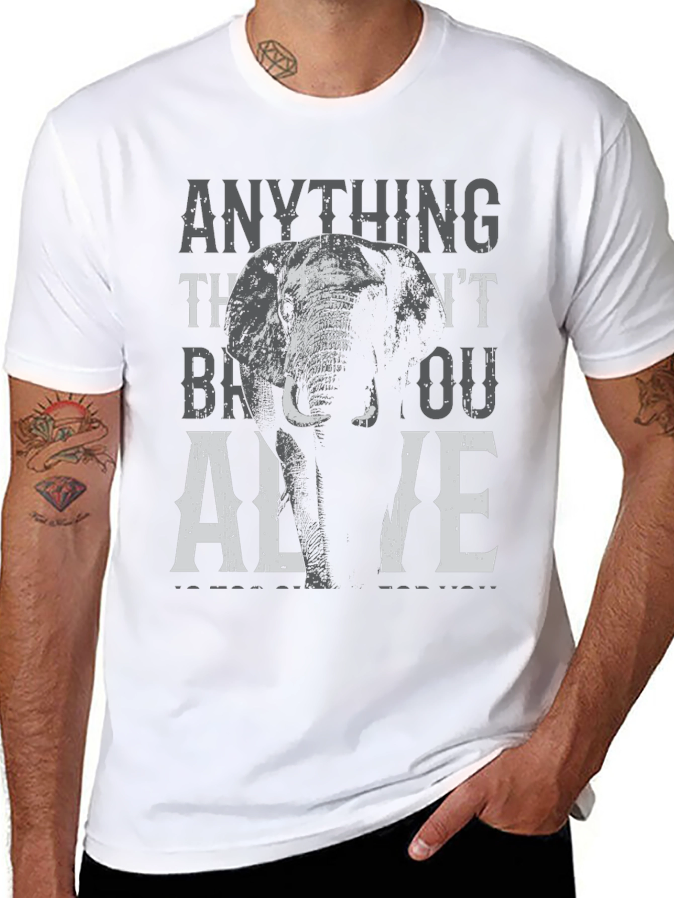 Elephant Graphic Print T-Shirt - Stay Alive