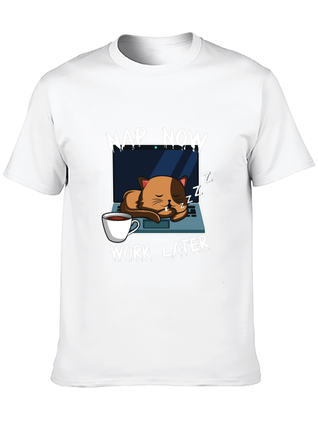 Nap Now Work Later Cat Laptop T-Shirt