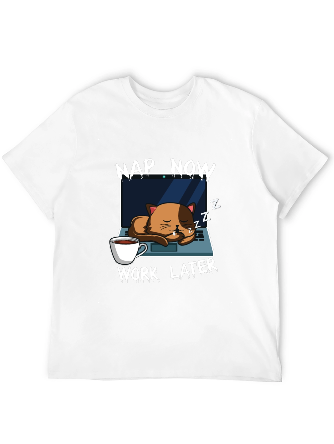 Nap Now Work Later Cat Laptop T-Shirt