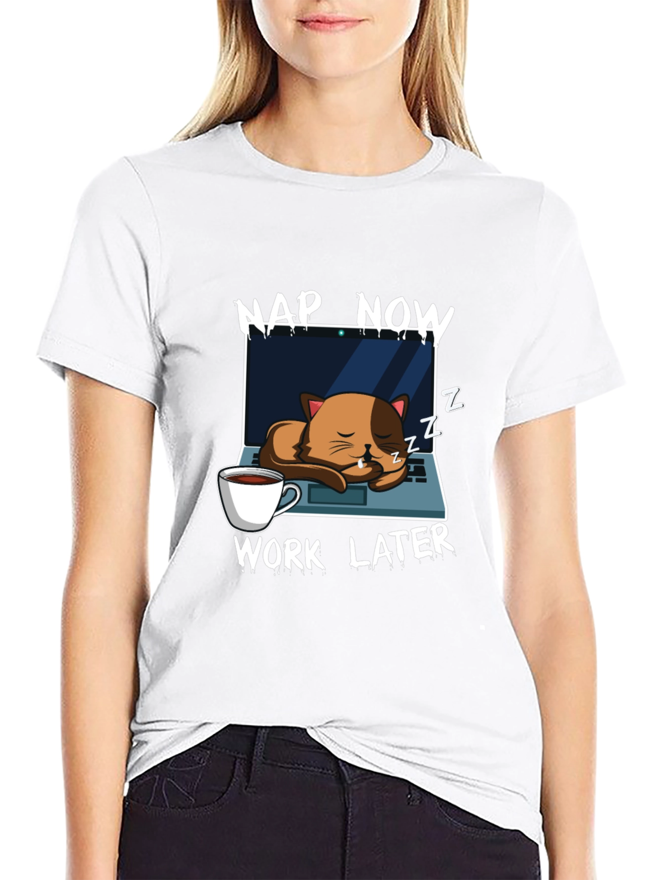Nap Now Work Later Cat Laptop T-Shirt