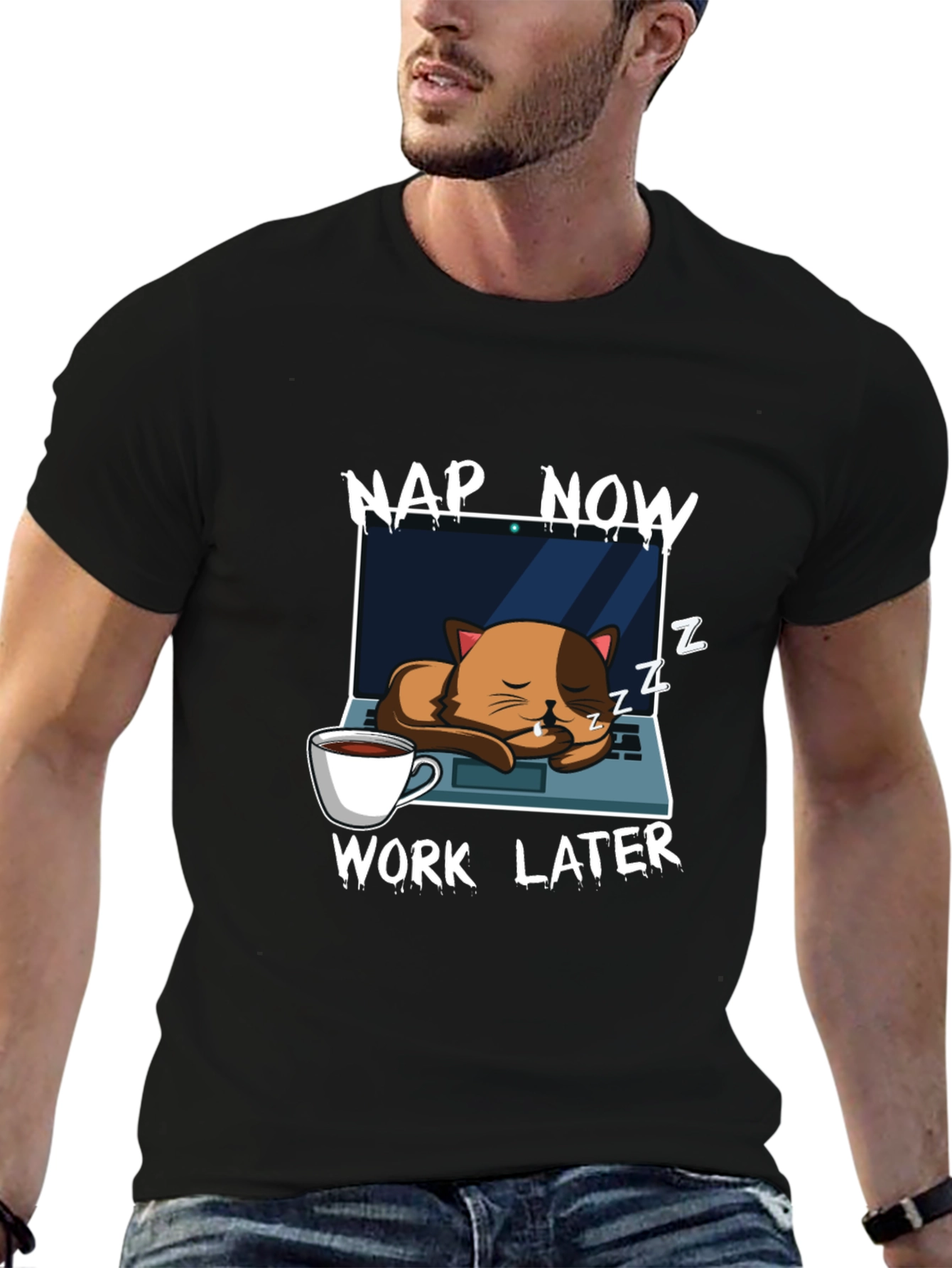 Nap Now Work Later Cat Laptop T-Shirt
