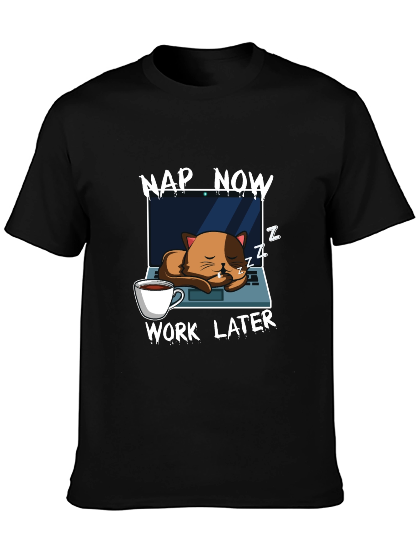 Nap Now Work Later Cat Laptop T-Shirt