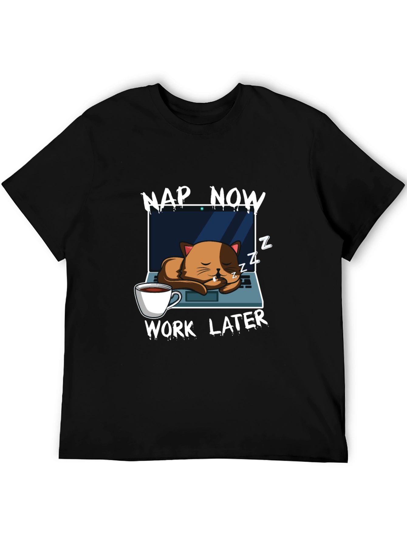 Nap Now Work Later Cat Laptop T-Shirt