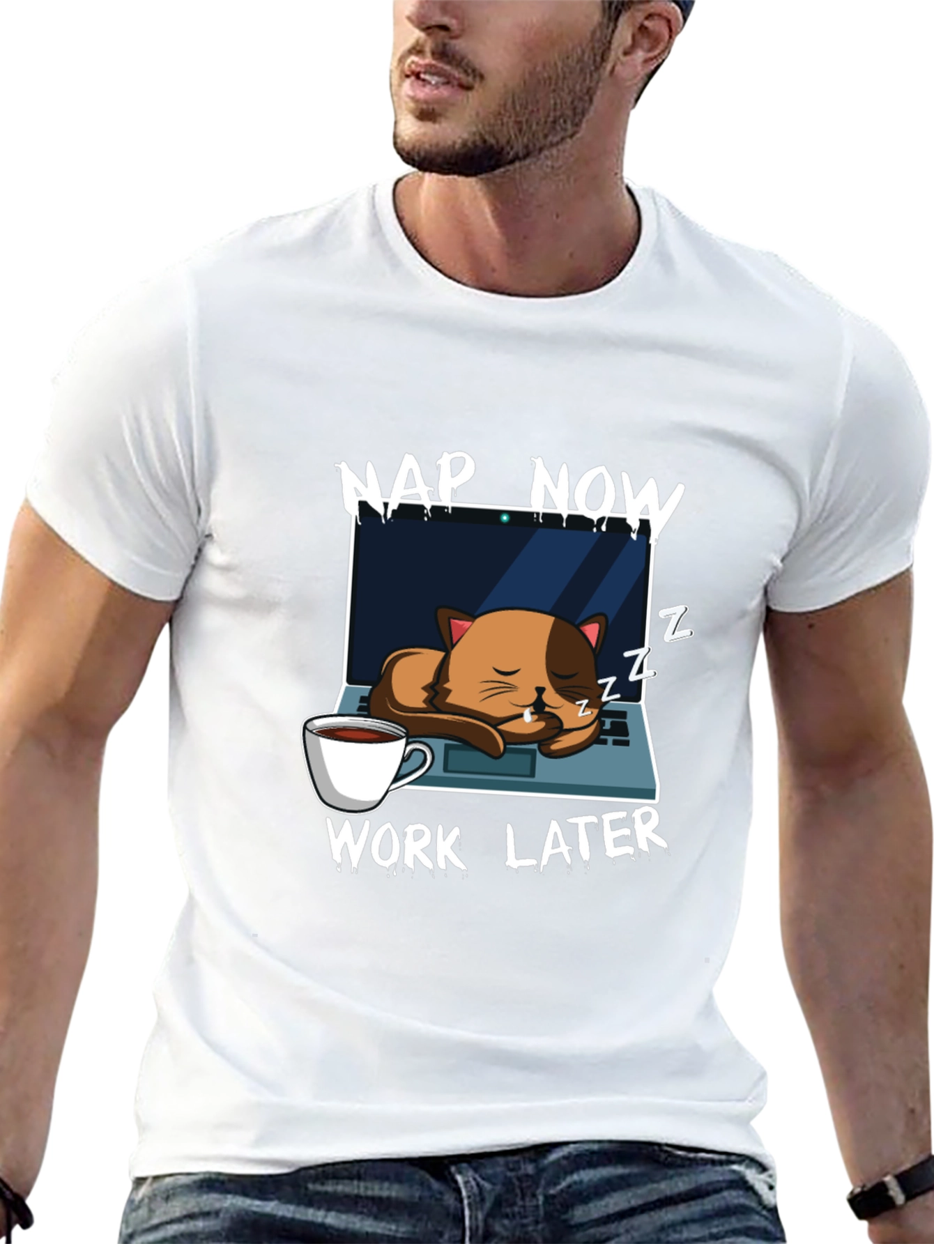 Nap Now Work Later Cat Laptop T-Shirt