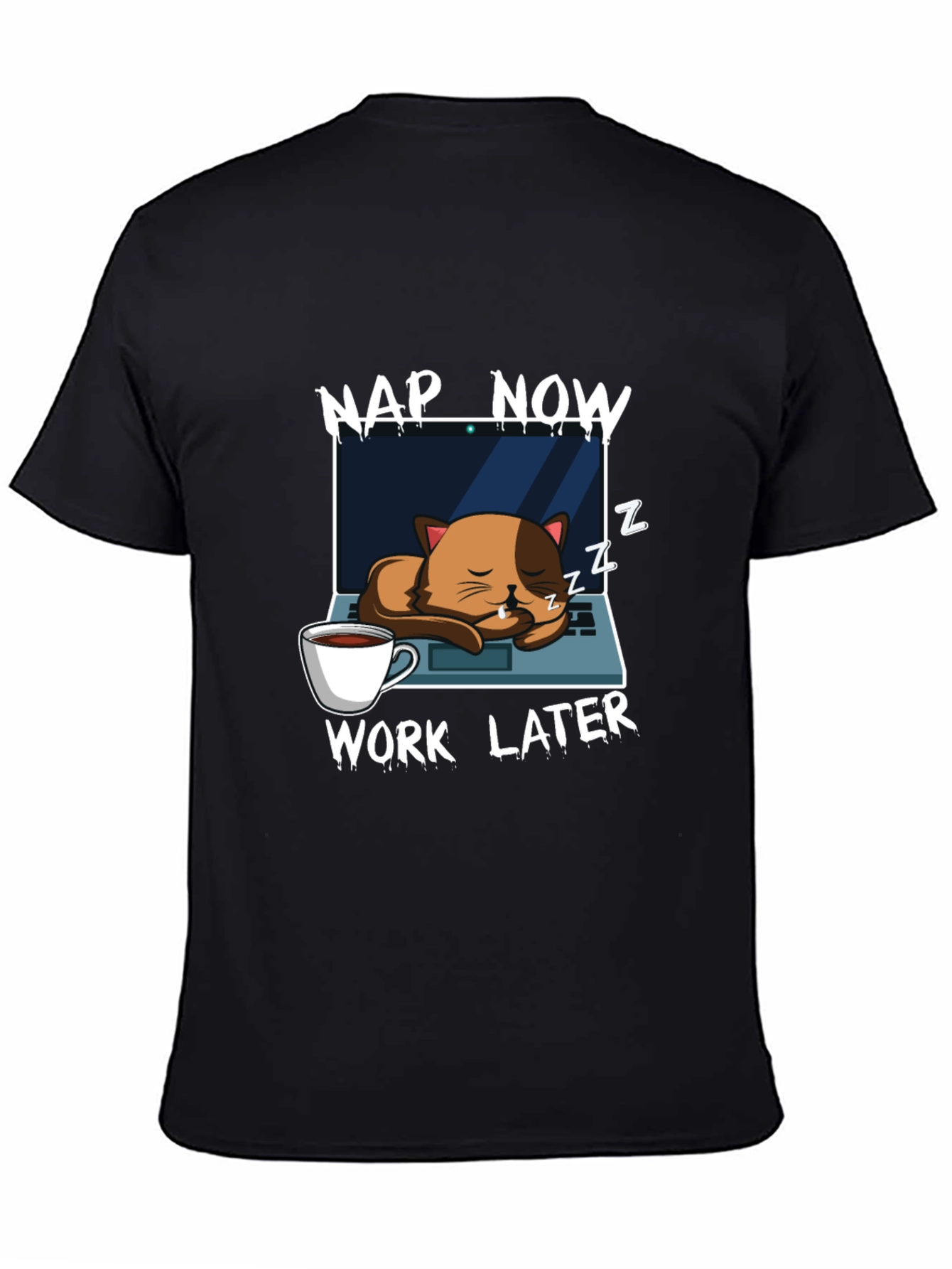 Nap Now Work Later Cat Laptop T-Shirt