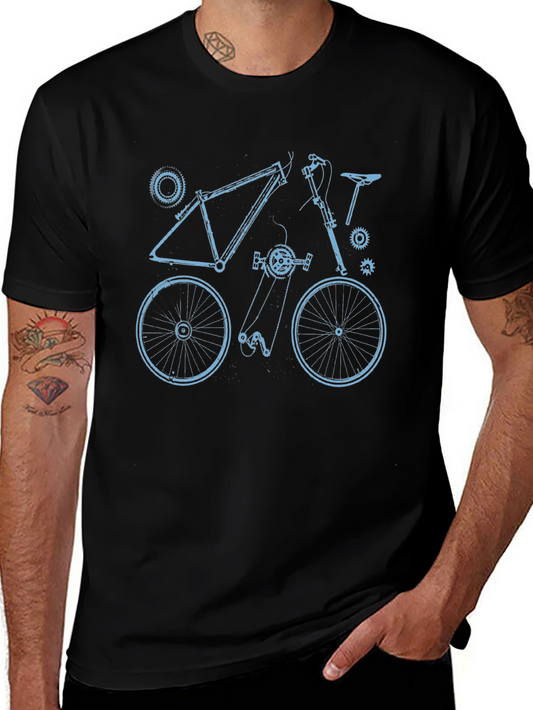 Bike Blueprint Graphic Tee - Black Cotton T-Shirt