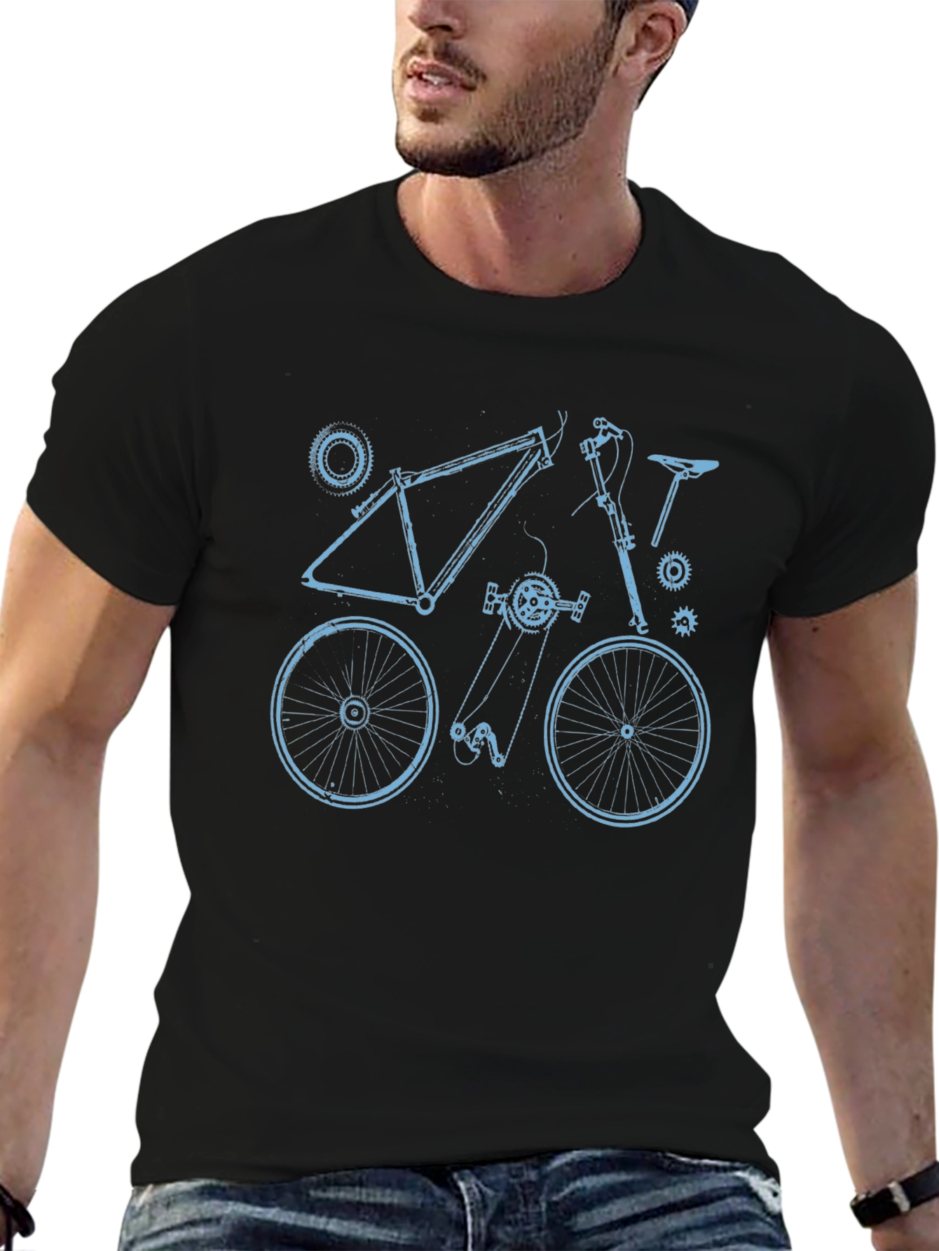 Bike Blueprint Graphic Tee - Black Cotton T-Shirt