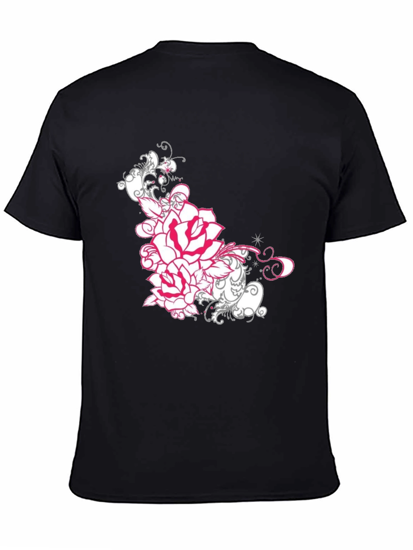 Floral Rose Graphic Tee - Black Cotton T-Shirt