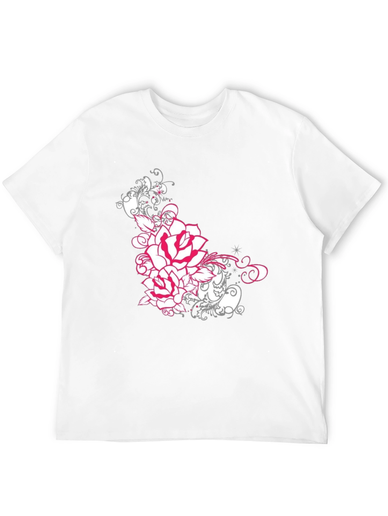 Floral Rose Graphic Tee - Black Cotton T-Shirt